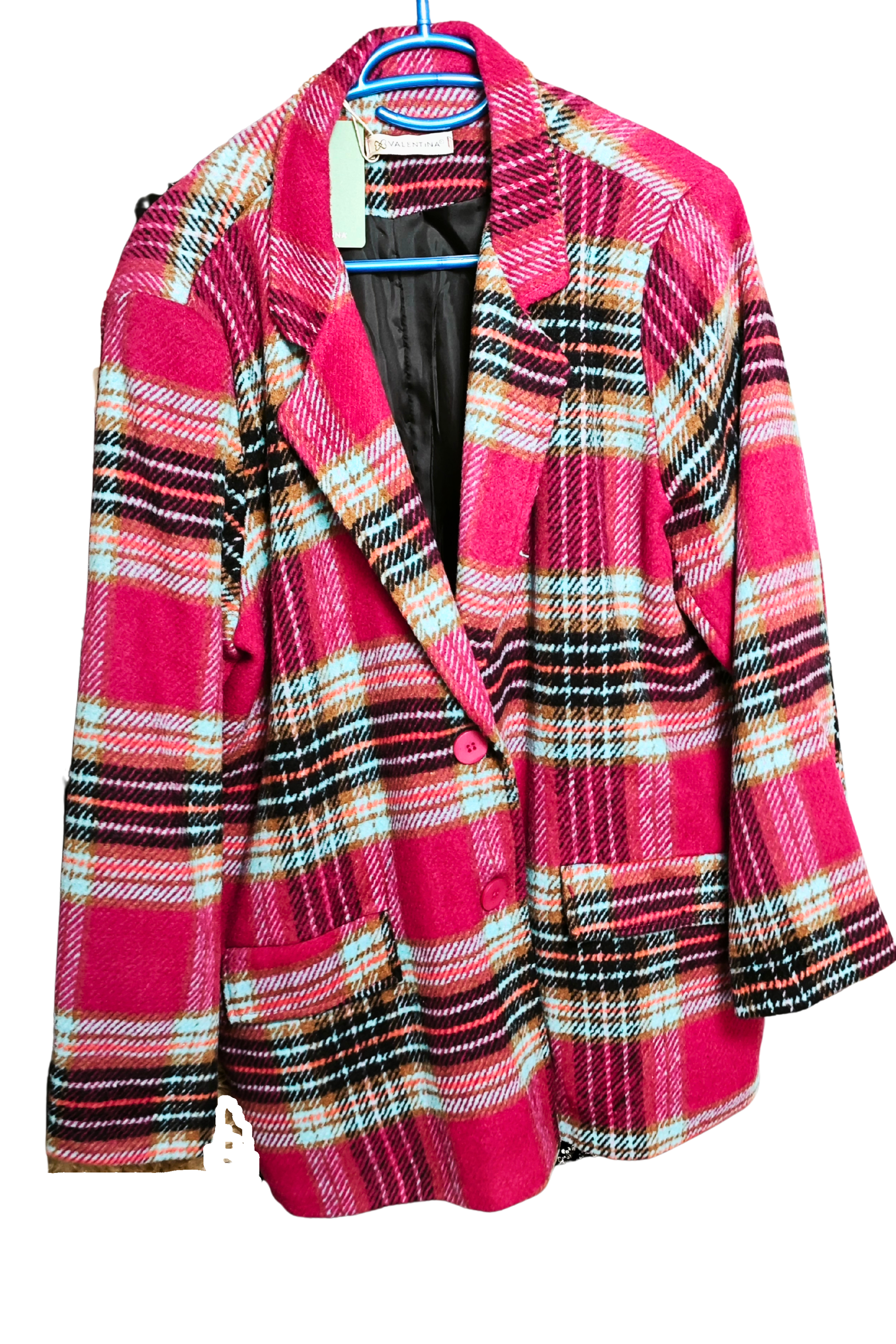 🩷✨ Abrigo de cuadros VALENTINA • Curvy 48/4XL • Fucsia Premium Oversize ✨🩷