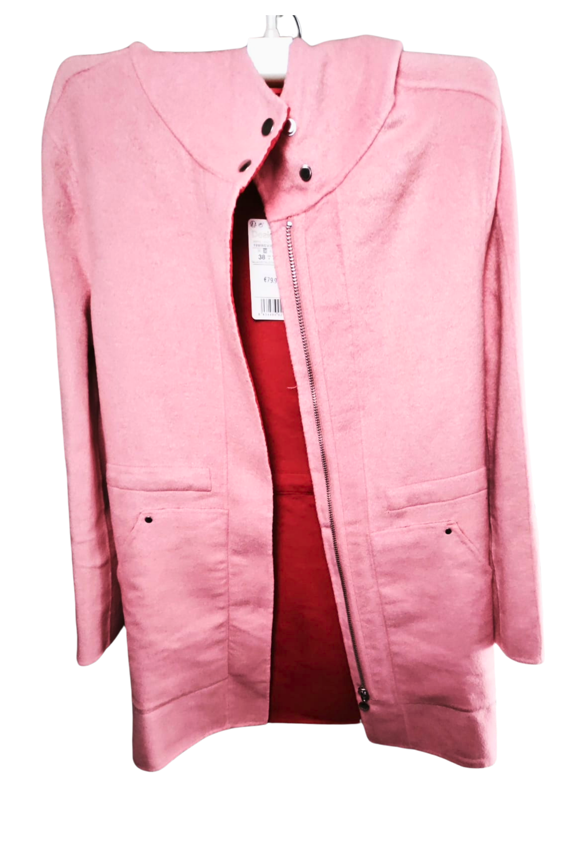 💖✨ Abrigo DESIGUAL • Rosa Empolvado + Forro Rojo • Lana Premium • Talla 38 ✨💖