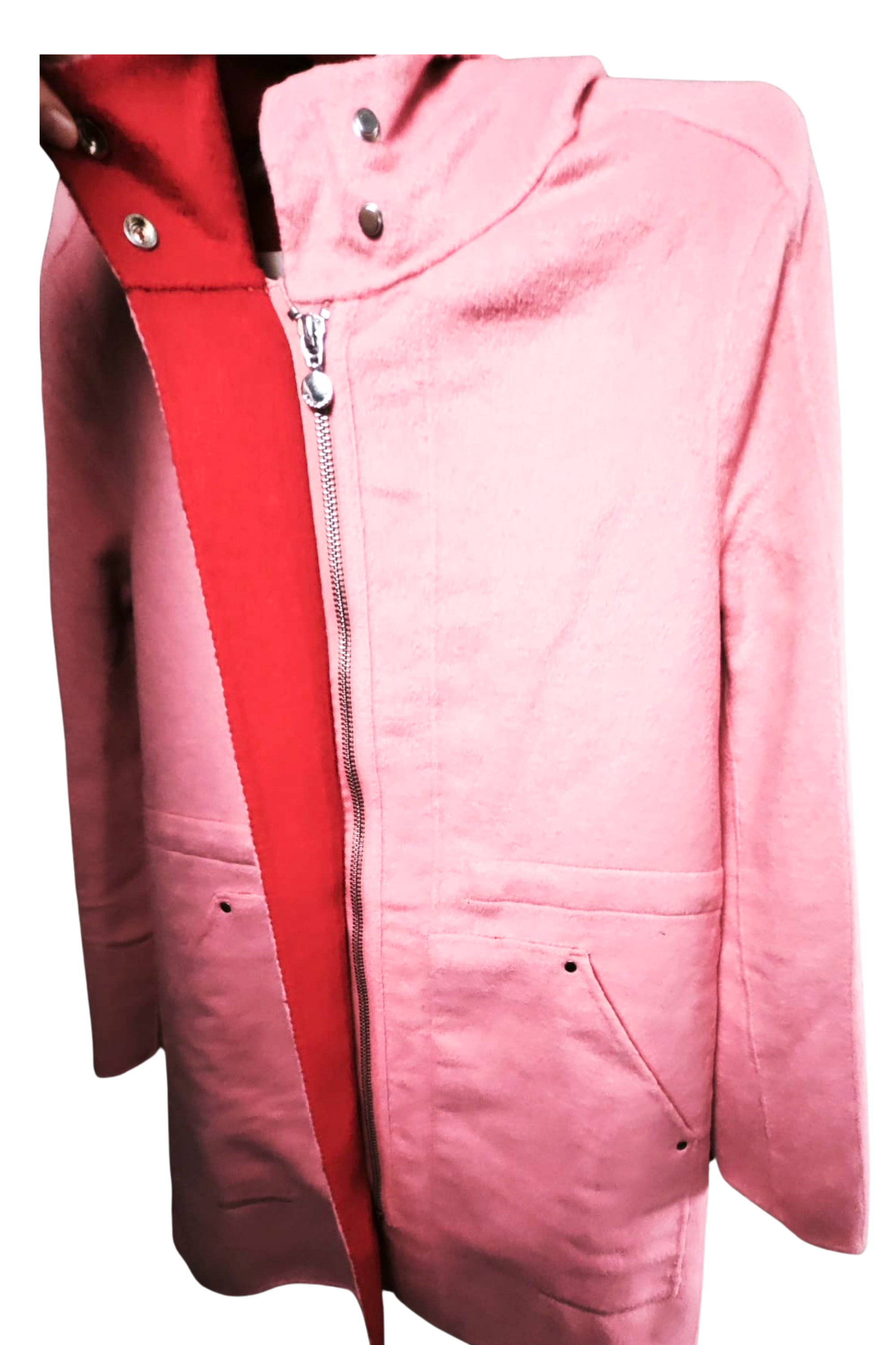 💖✨ Abrigo DESIGUAL • Rosa Empolvado + Forro Rojo • Lana Premium • Talla 38 ✨💖