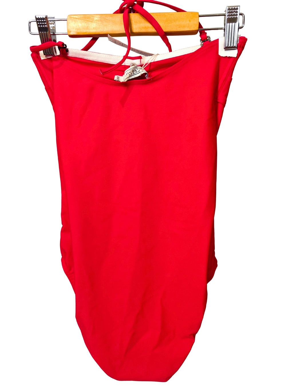Parte trasera bañador rojo Petit Bateau original mujer con tirantes finos y acabado premium