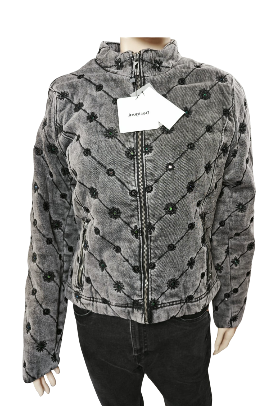 💙✨ Chaqueta Desigual acolchada • Gris Denim • Bordados Premium ✨💙