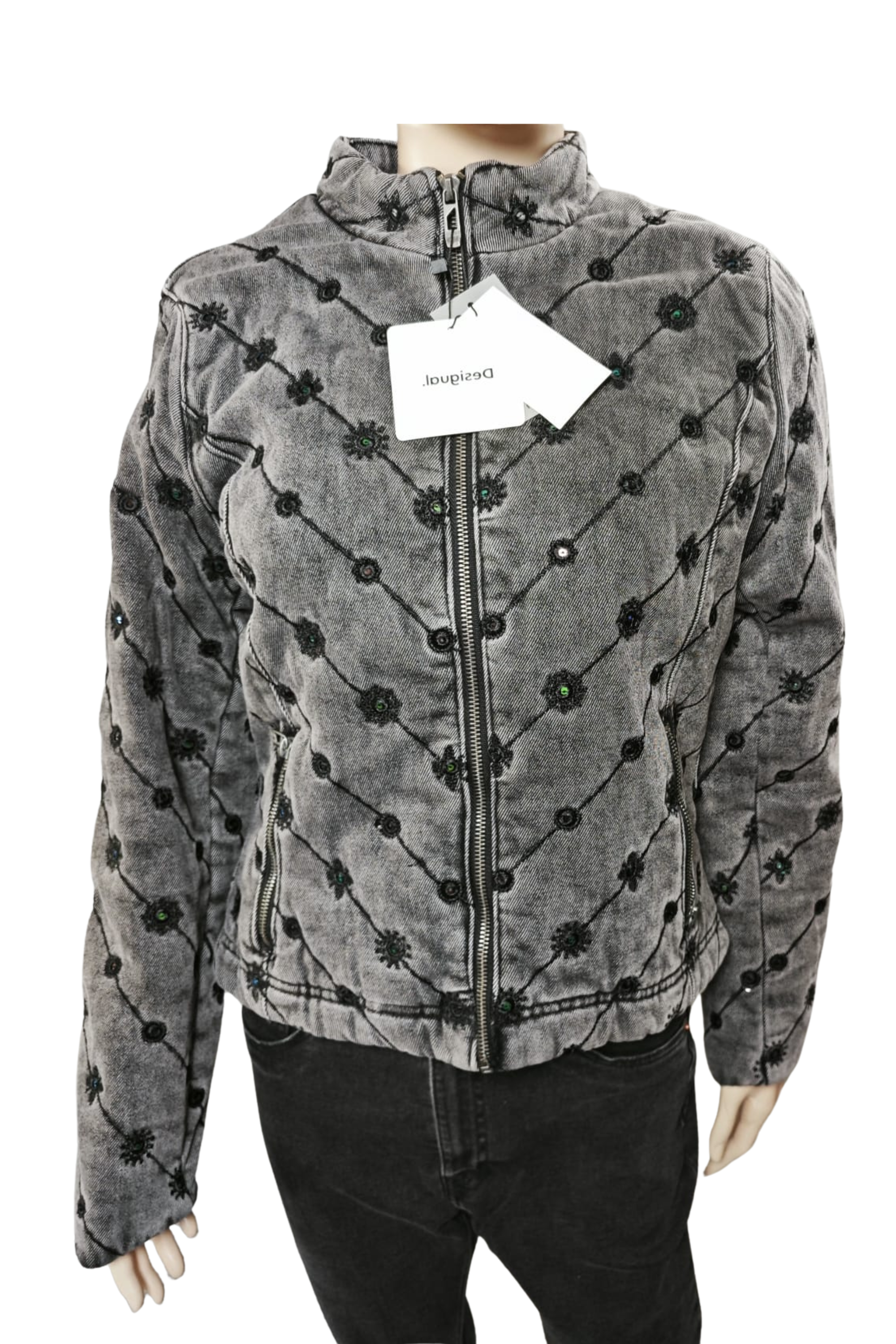 💙✨ Chaqueta Desigual acolchada • Gris Denim • Bordados Premium ✨💙