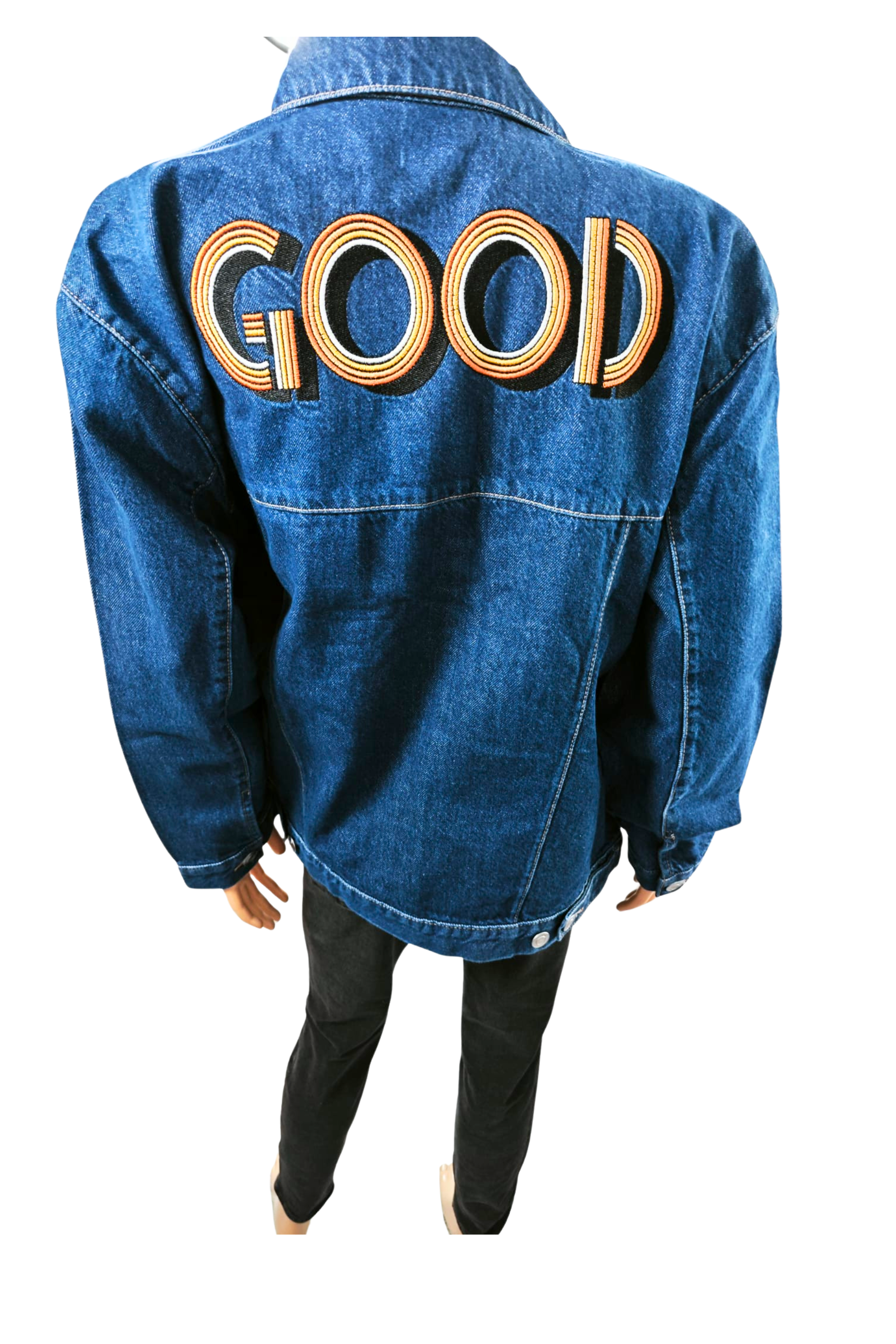 💙✨ Chaqueta vaquera ETAM • Oversize WeCare • Bordado Retro “GOOD” ✨💙