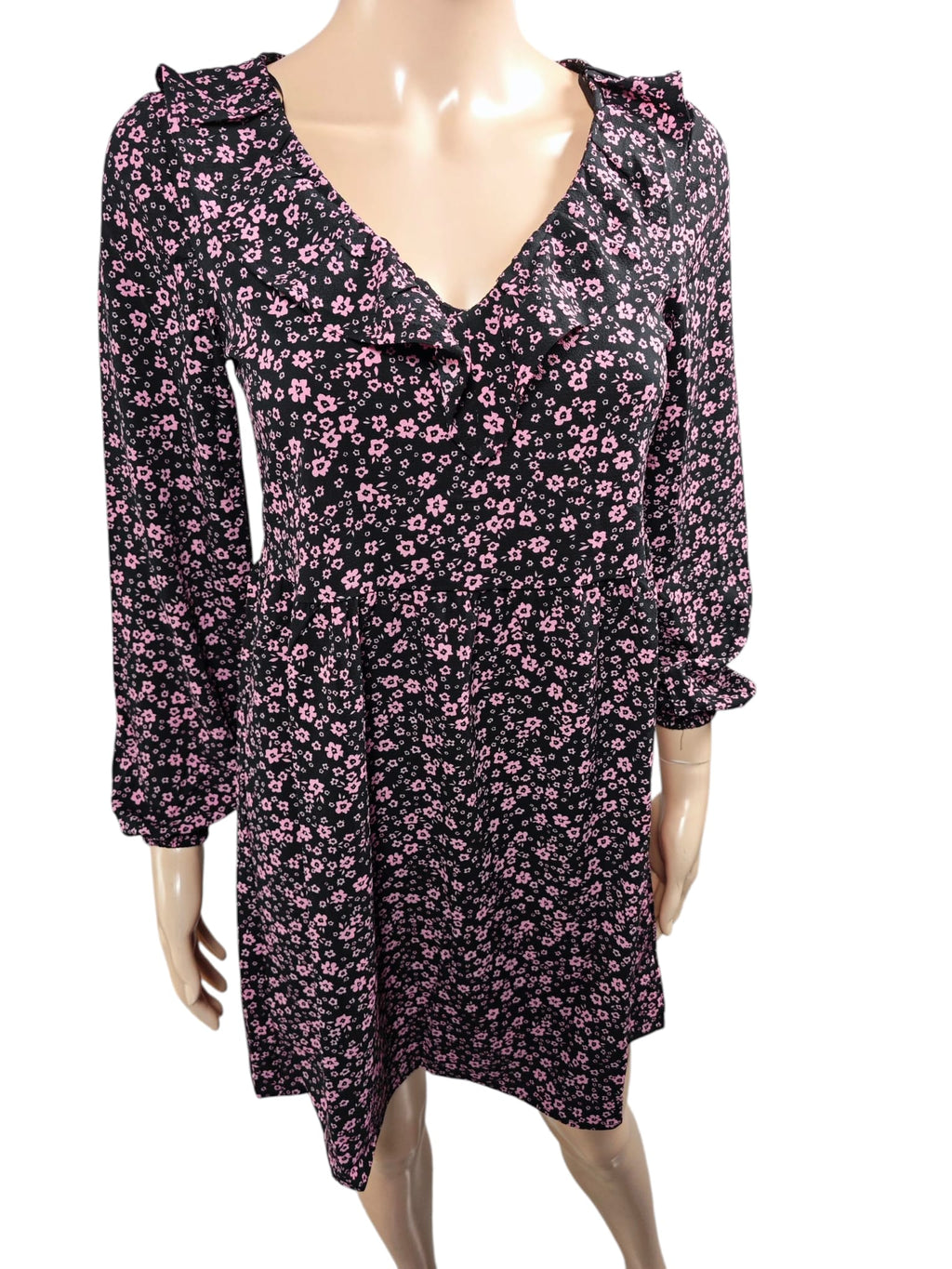 💜 Vestido Corto H&M Floral Negro & Rosa Romántico Premium 💜