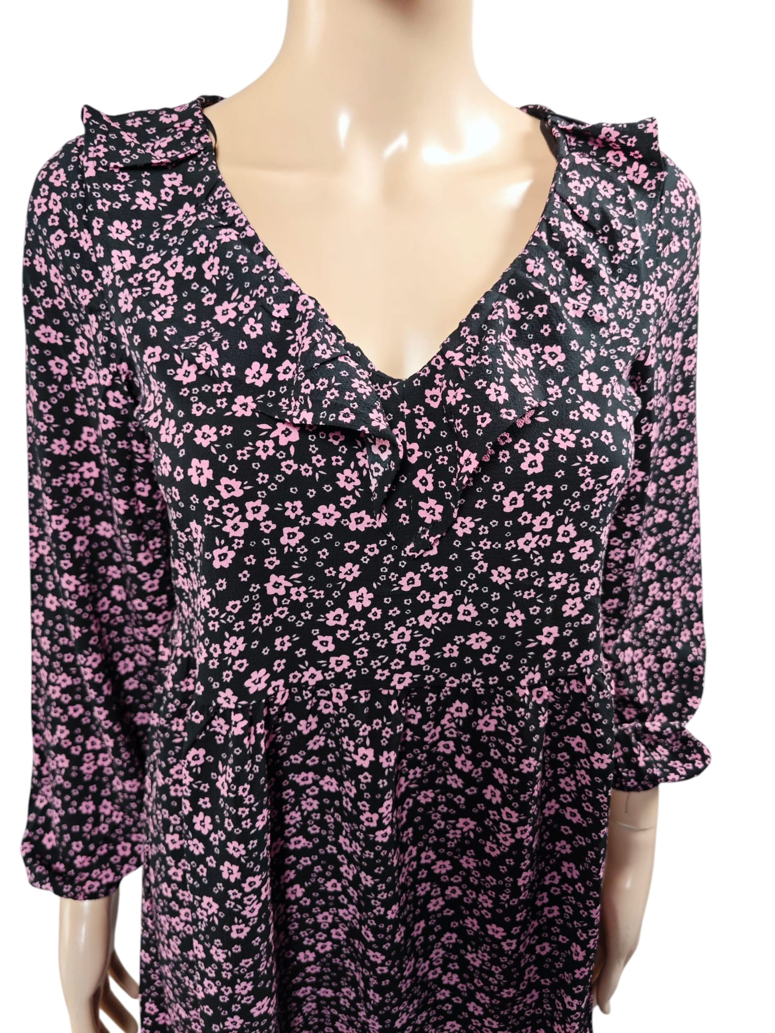 💜 Vestido Corto H&M Floral Negro & Rosa Romántico Premium 💜