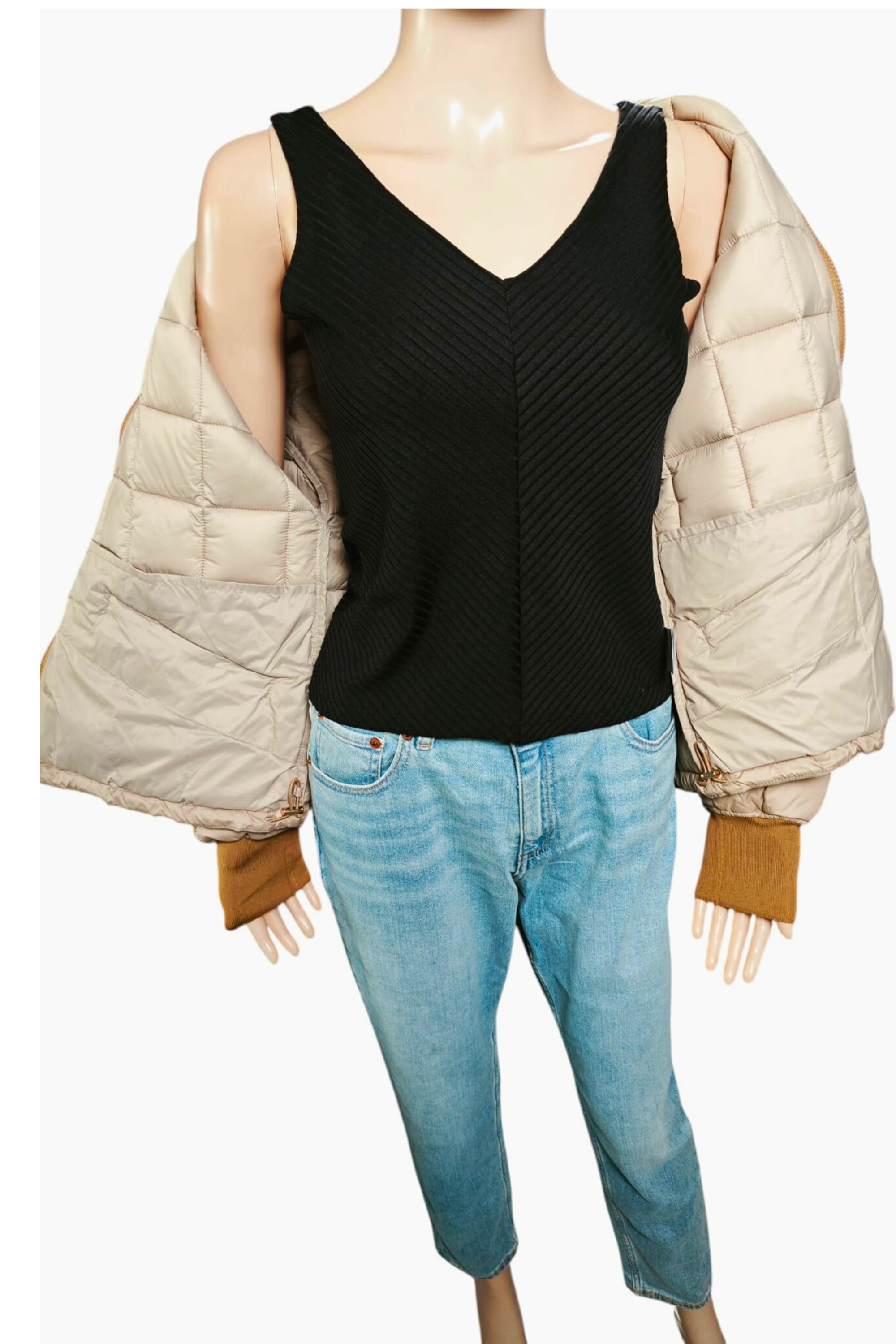 ✨ 🤎Chaqueta SISLEY Acolchada Beige – Elegancia Cálida y Estilo Premium ✨ 🤎