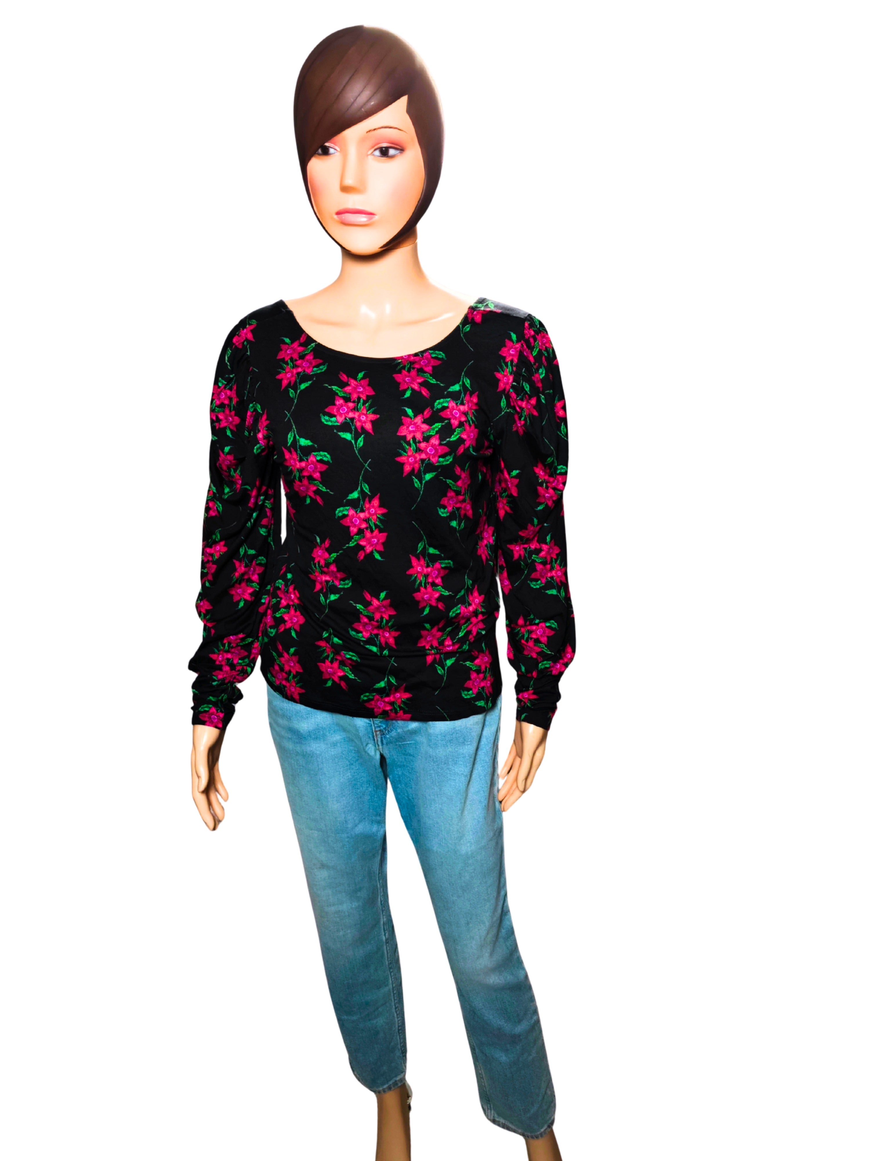 💗🌺 Blusa floral DESIGUAL negra con flores fucsia – espalda abierta sexy 🌺💗