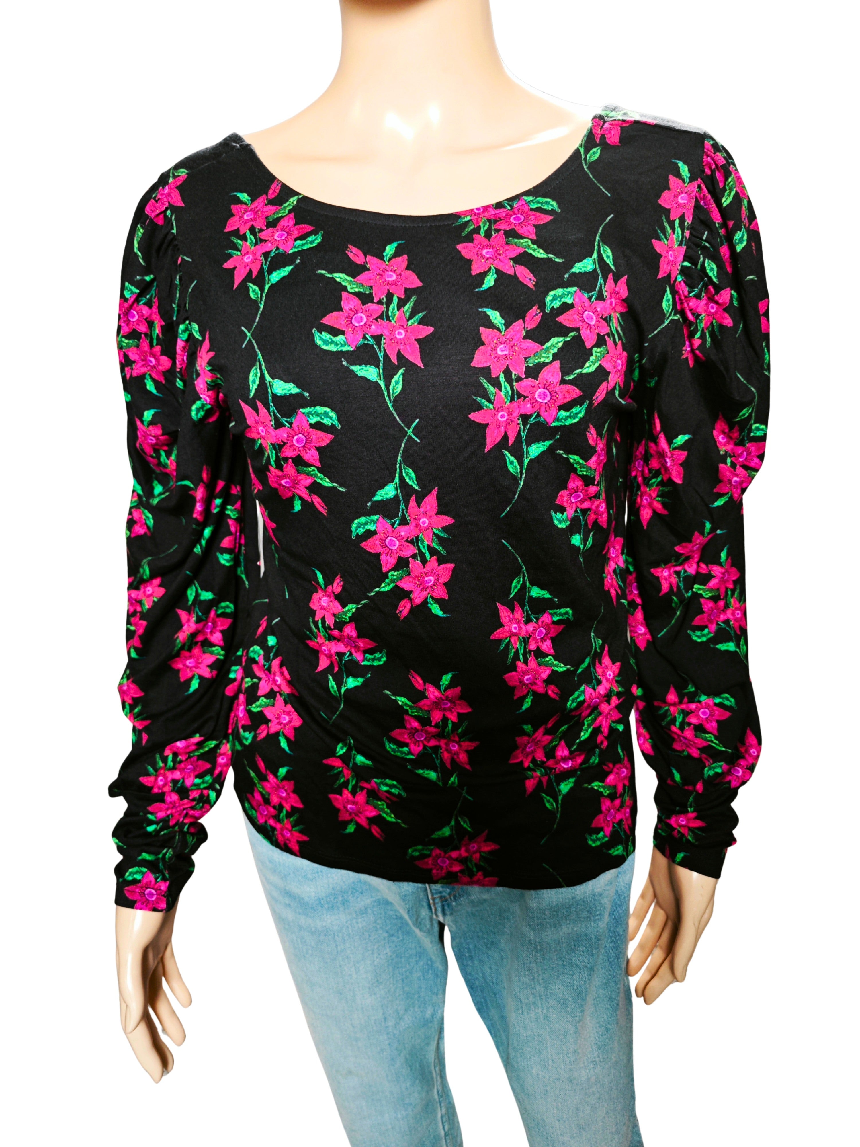 💗🌺 Blusa floral DESIGUAL negra con flores fucsia – espalda abierta sexy 🌺💗