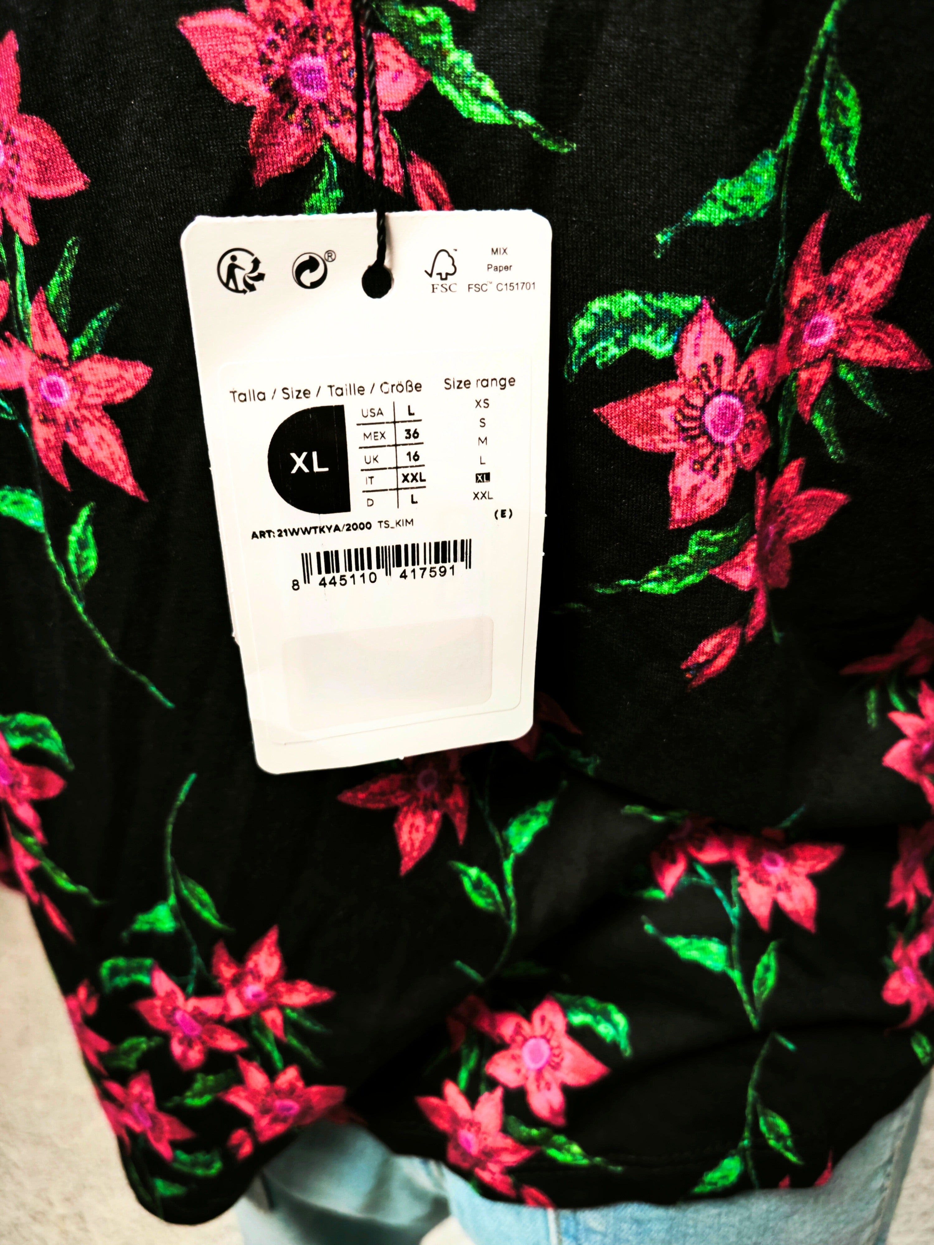 💗🌺 Blusa floral DESIGUAL negra con flores fucsia – espalda abierta sexy 🌺💗
