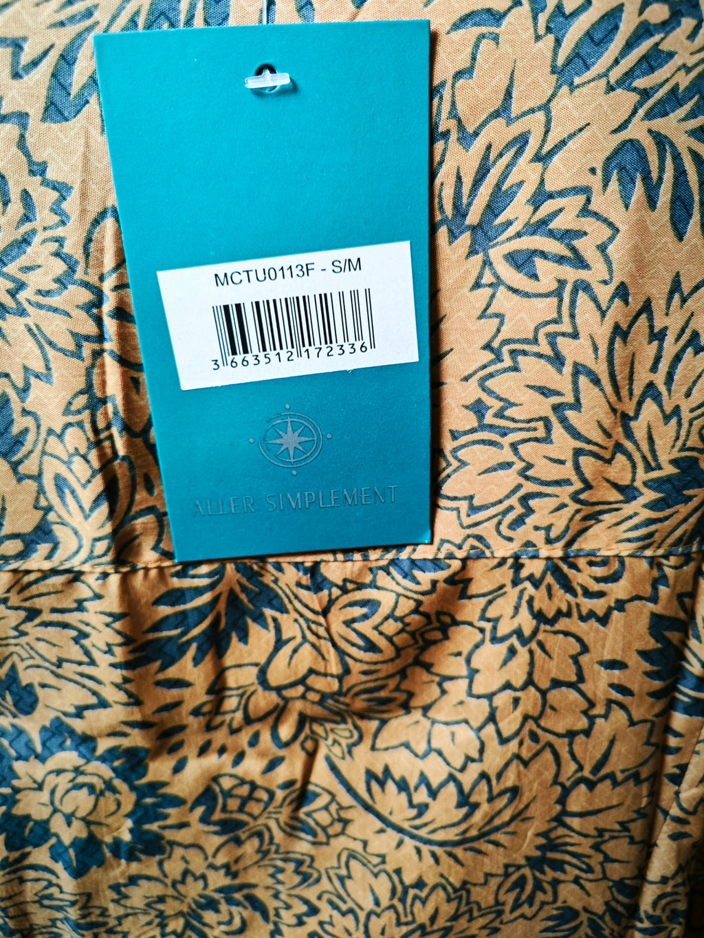 💛 Túnica boho floral ALLER SIMPLEMENT mostaza y azul fabricada de manera artesanal