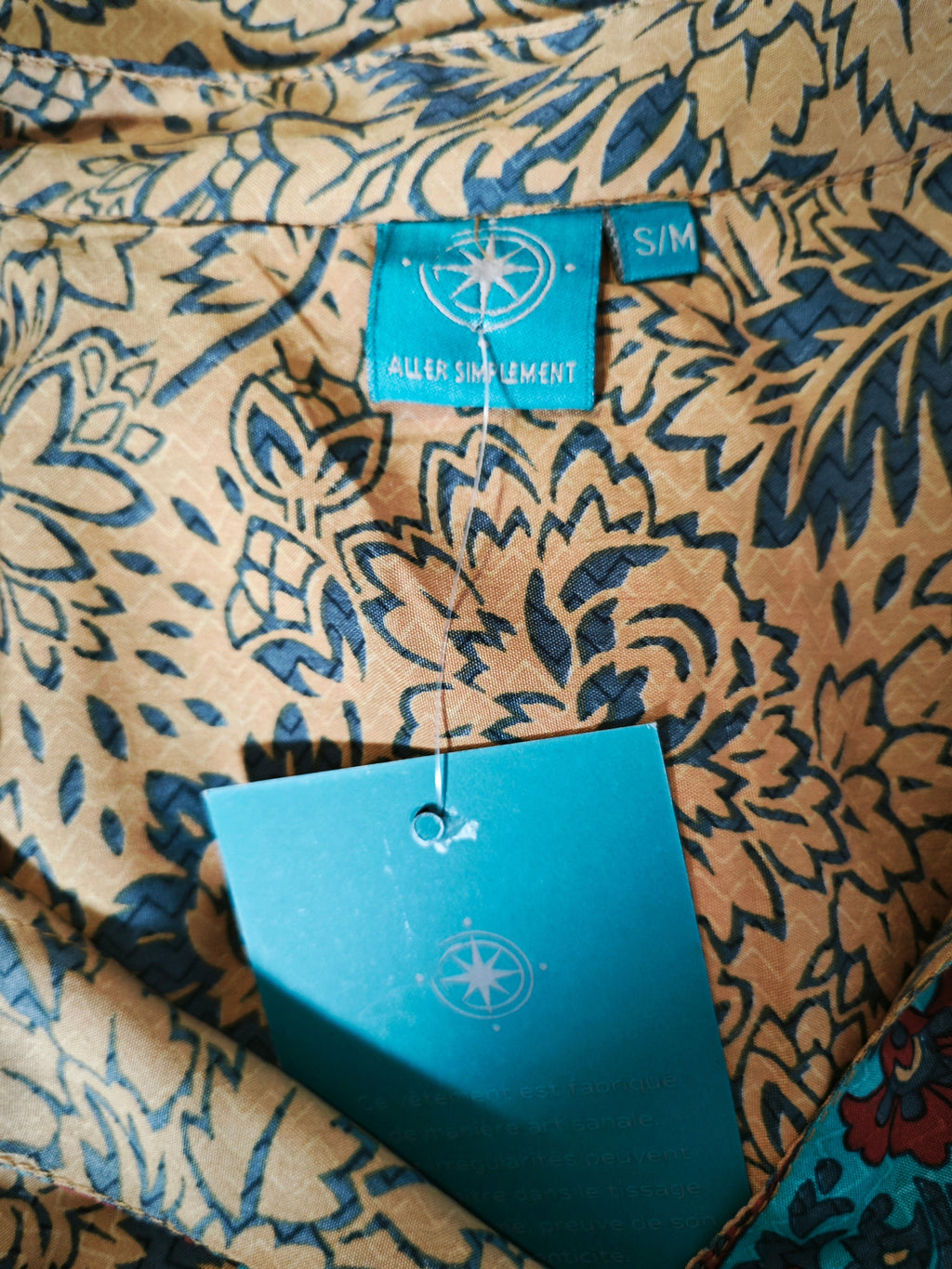💛 Túnica boho floral ALLER SIMPLEMENT mostaza y azul fabricada de manera artesanal