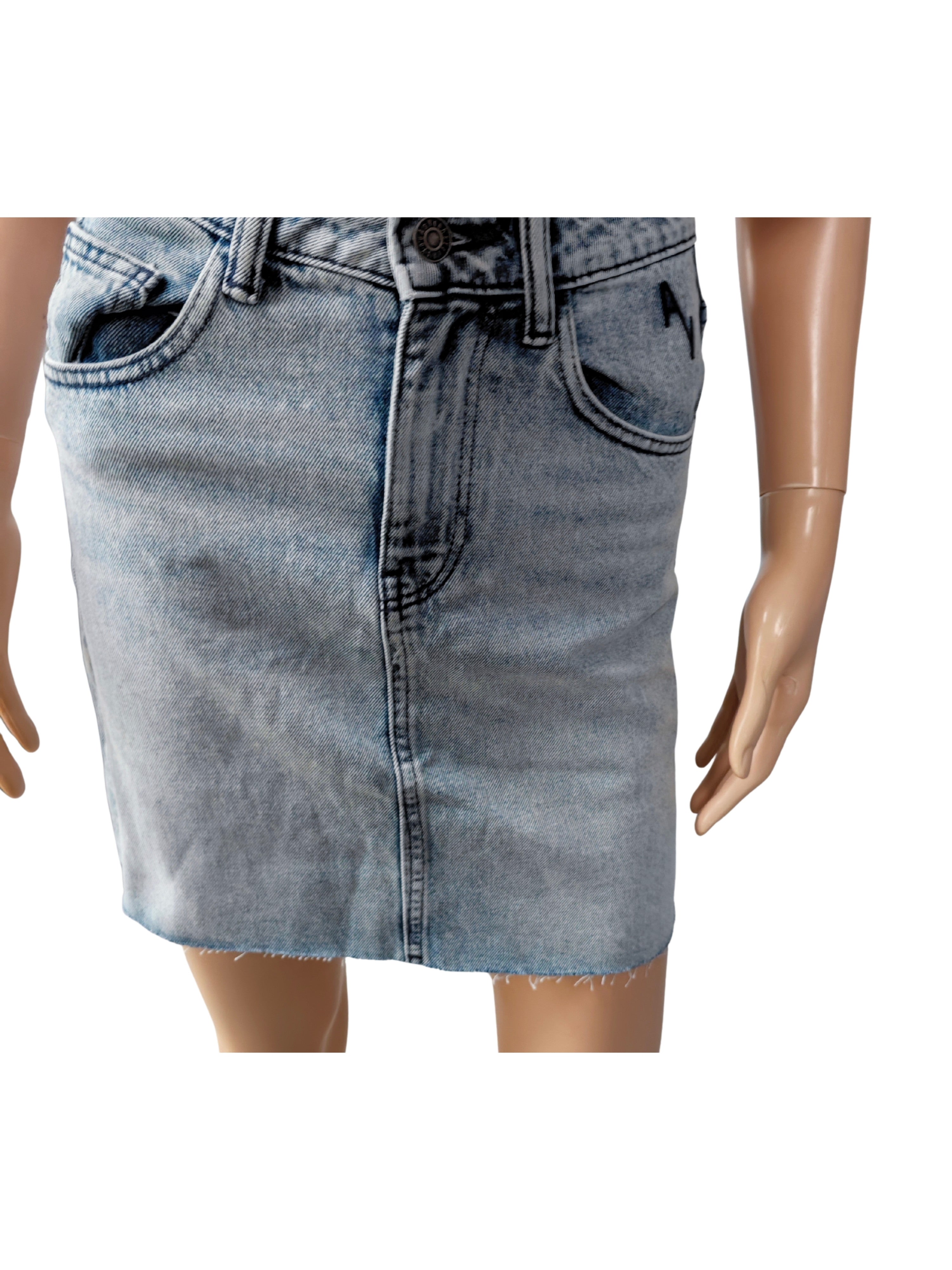 💙 Falda Vaquera Mini Denim Azul Lavado Deshilachado Talla 36 💙