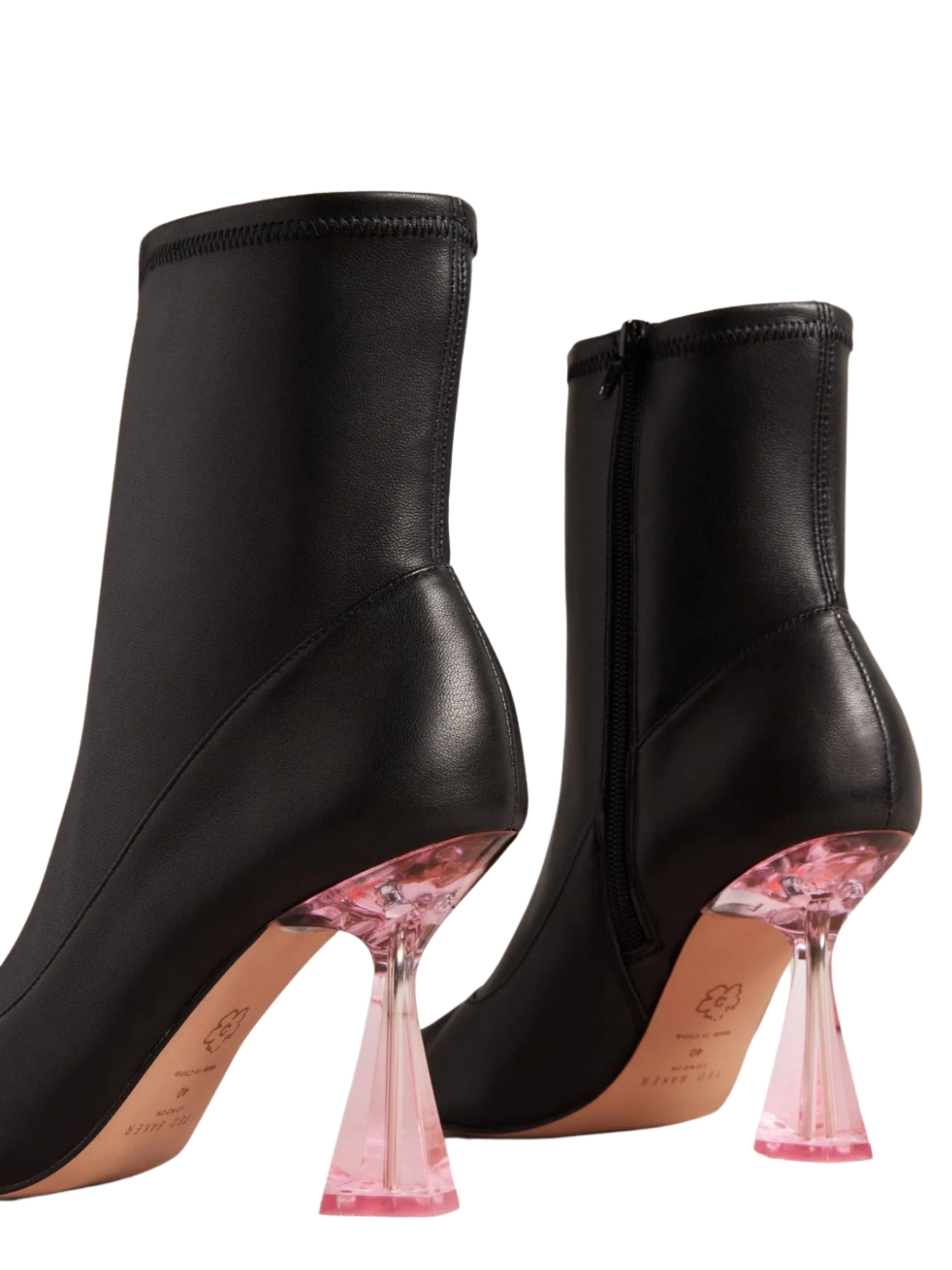 ✨💖 Ted Baker London — Botines negros de lujo con tacón rosa 💖✨