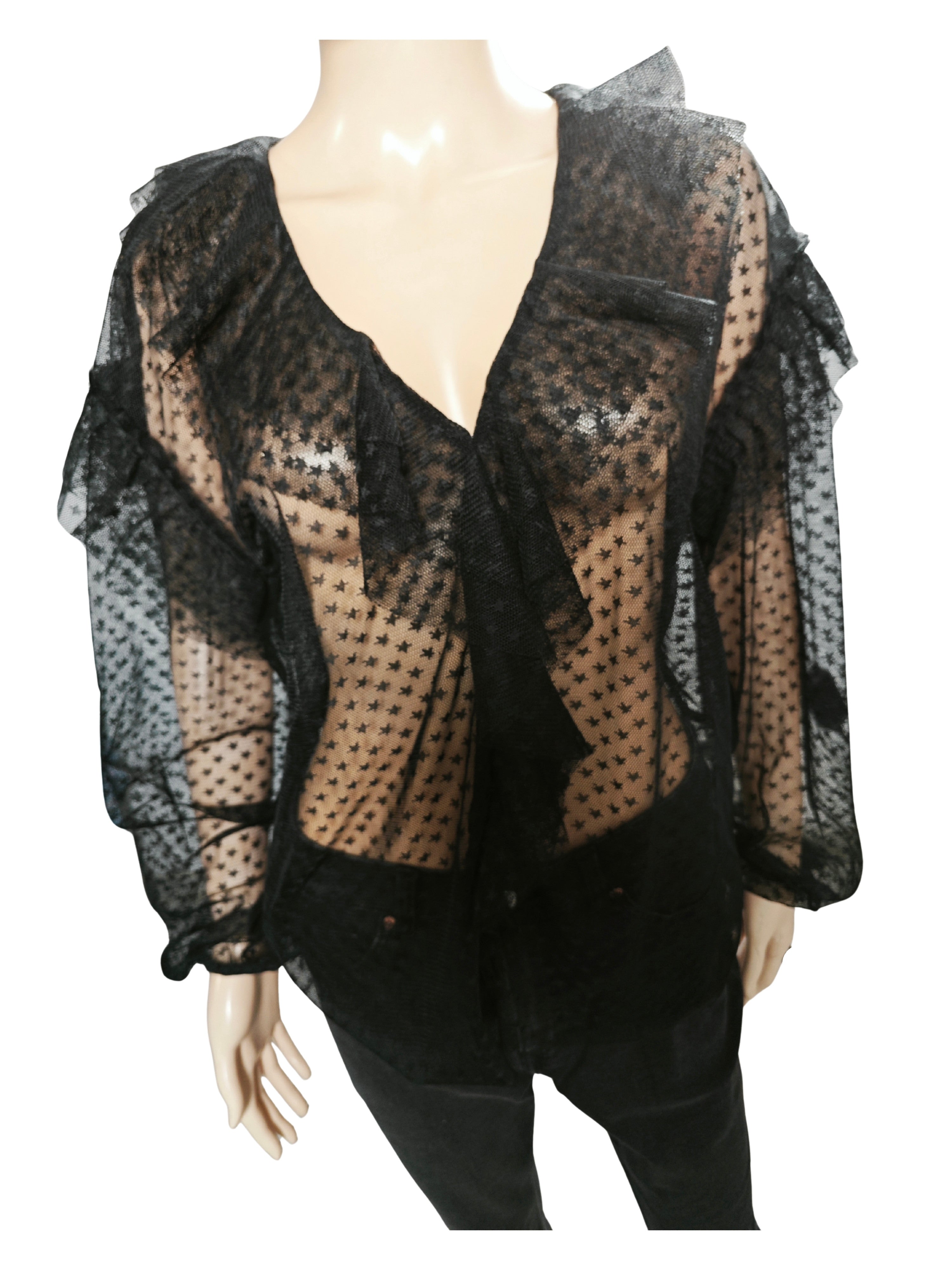 ❤️🖤 Blusa de tul plumeti LIU JO Milano – Transparencias y volantes 💗🖤