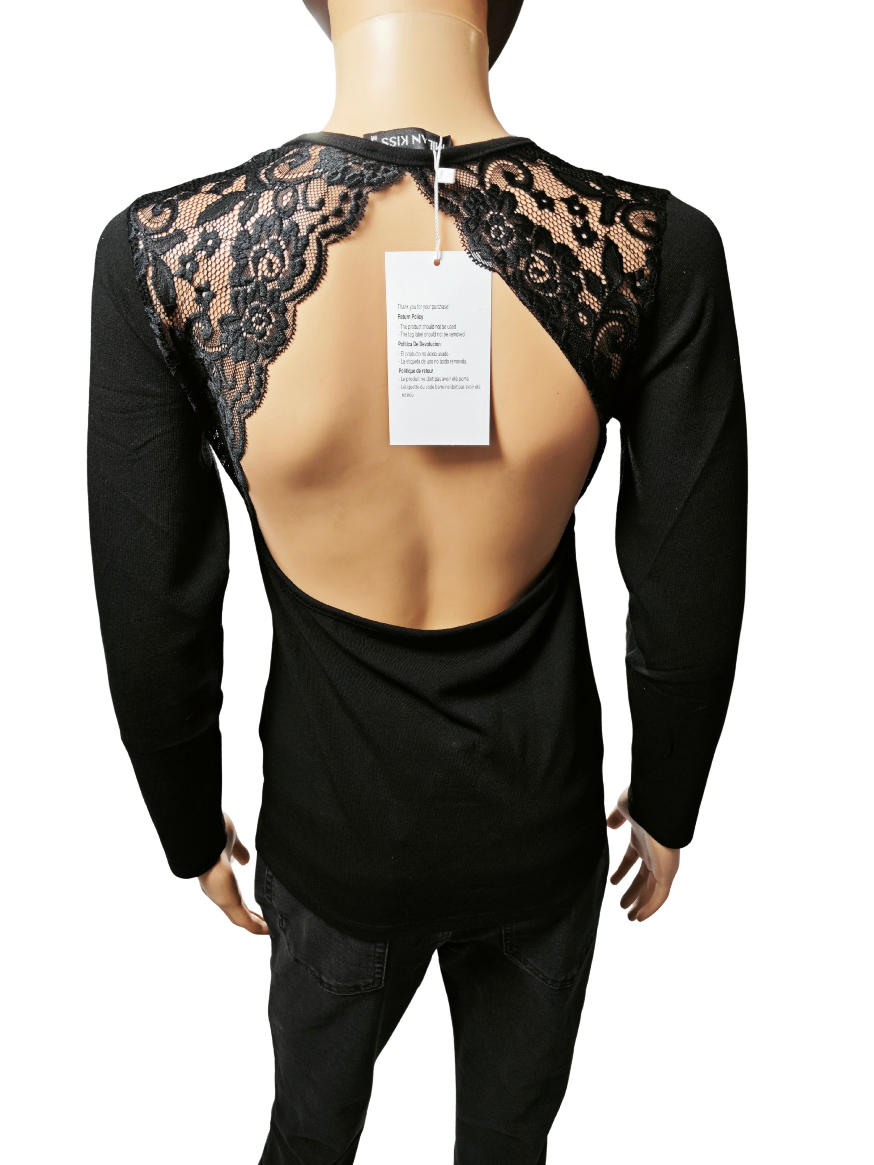 🖤 Top negro elegante MILAN KISS con encaje floral y espalda abierta – NUEVO con etiqueta