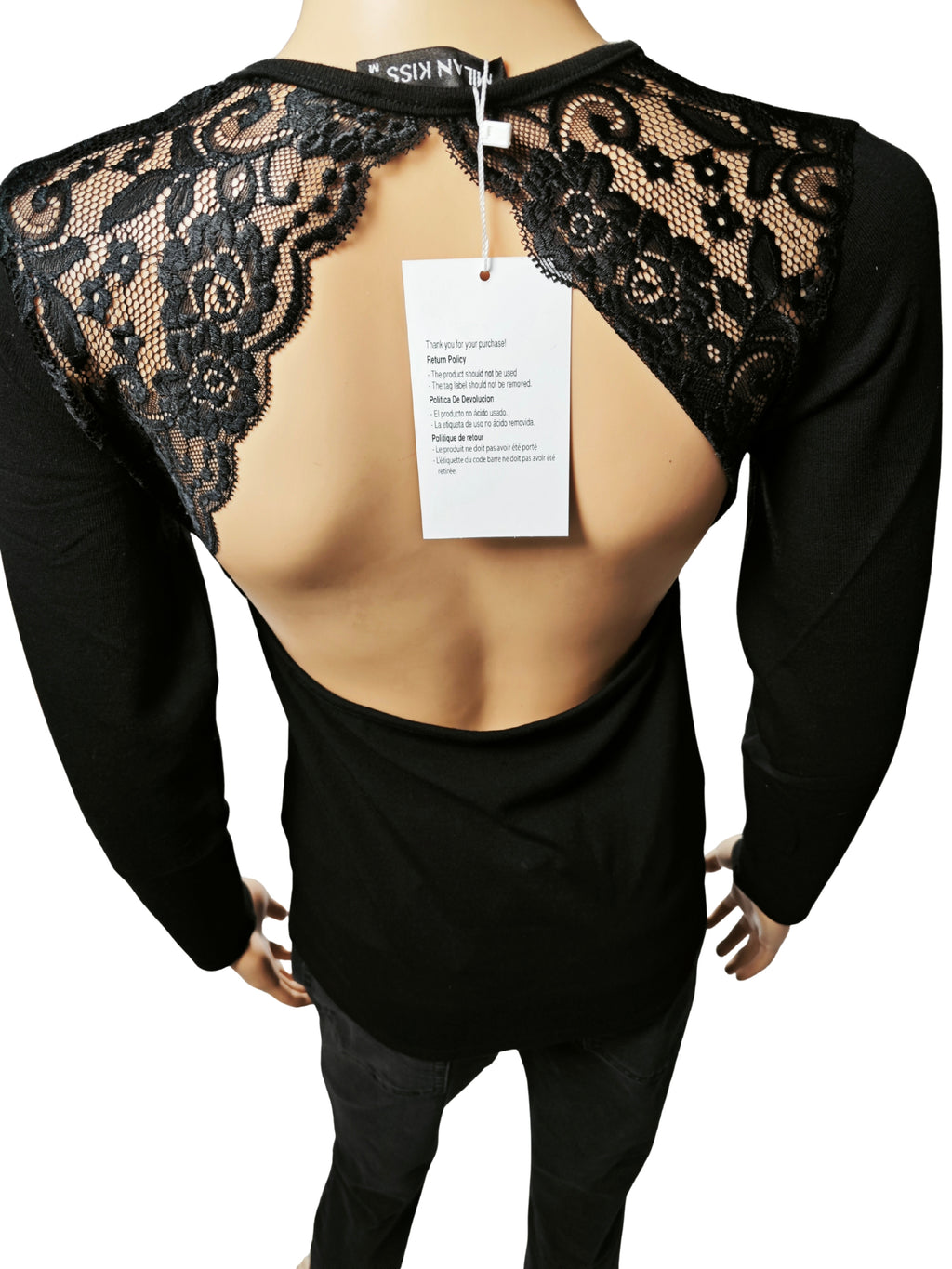 🖤 Top negro elegante MILAN KISS con encaje floral y espalda abierta – NUEVO con etiqueta