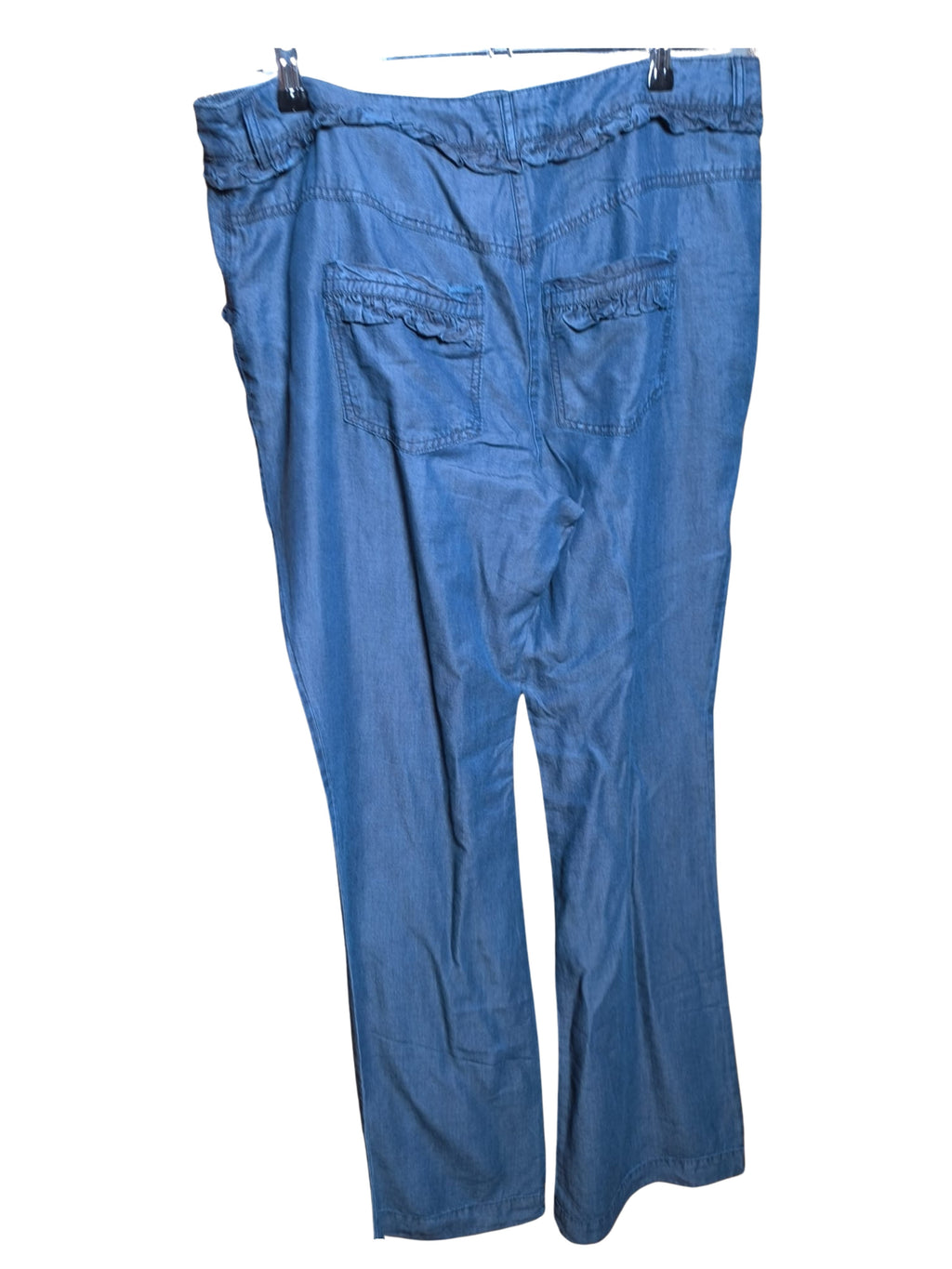 pantalon vaquero fluido mujer lyocell amitie vista trasera bolsillos con volantes
