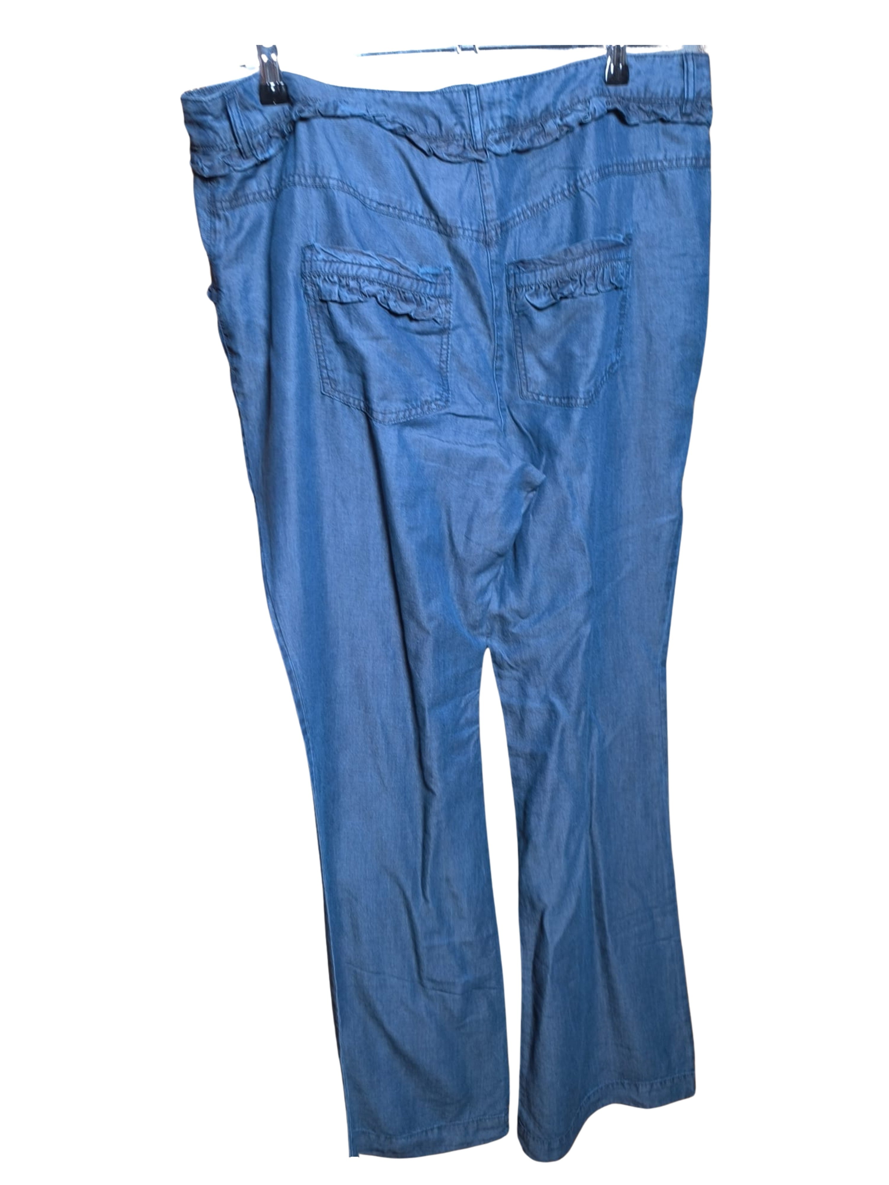 pantalon vaquero fluido mujer lyocell amitie vista trasera bolsillos con volantes