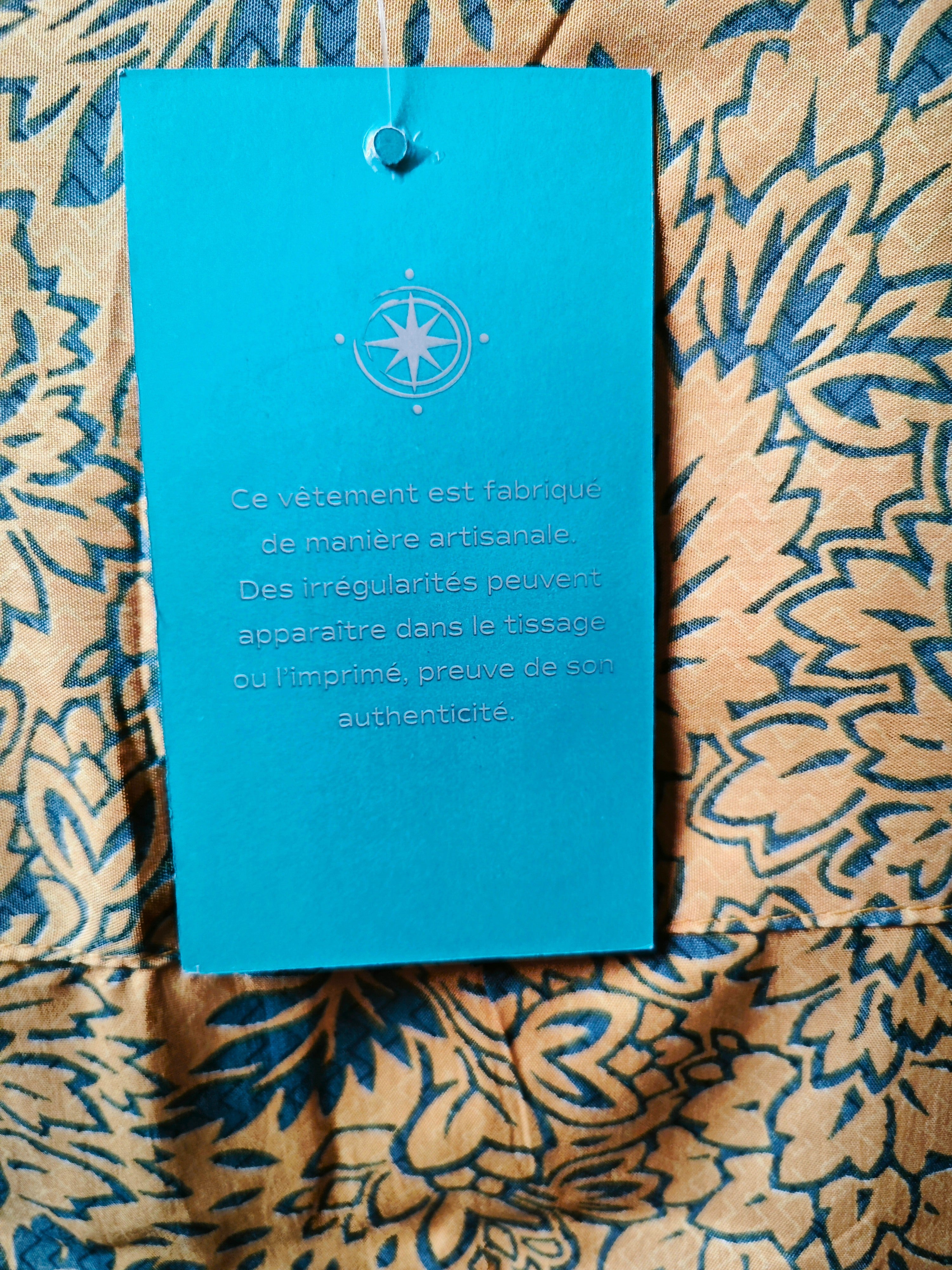 💛 Túnica boho floral ALLER SIMPLEMENT mostaza y azul fabricada de manera artesanal