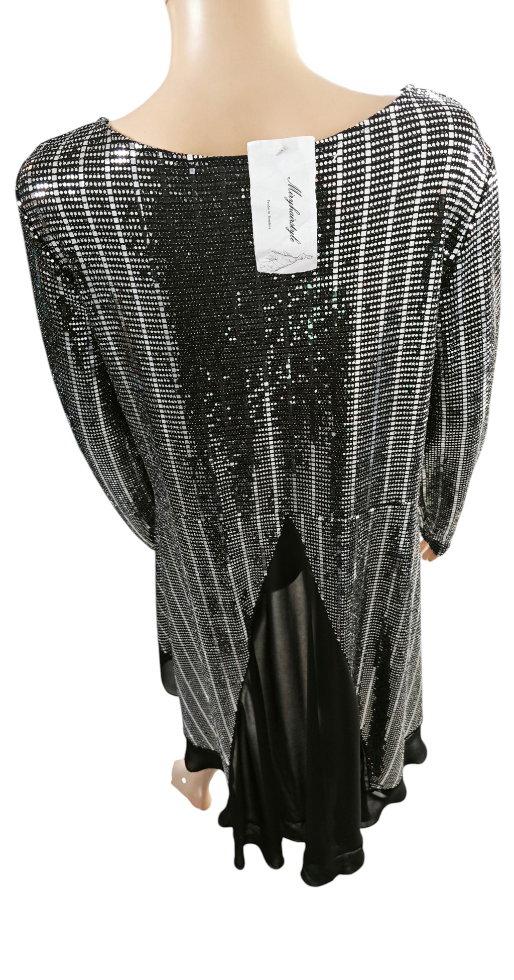 🖤🤍 Vestido largo asimétrico brillante – Mihailastyle (Hecho en Rumanía) 🤍🖤