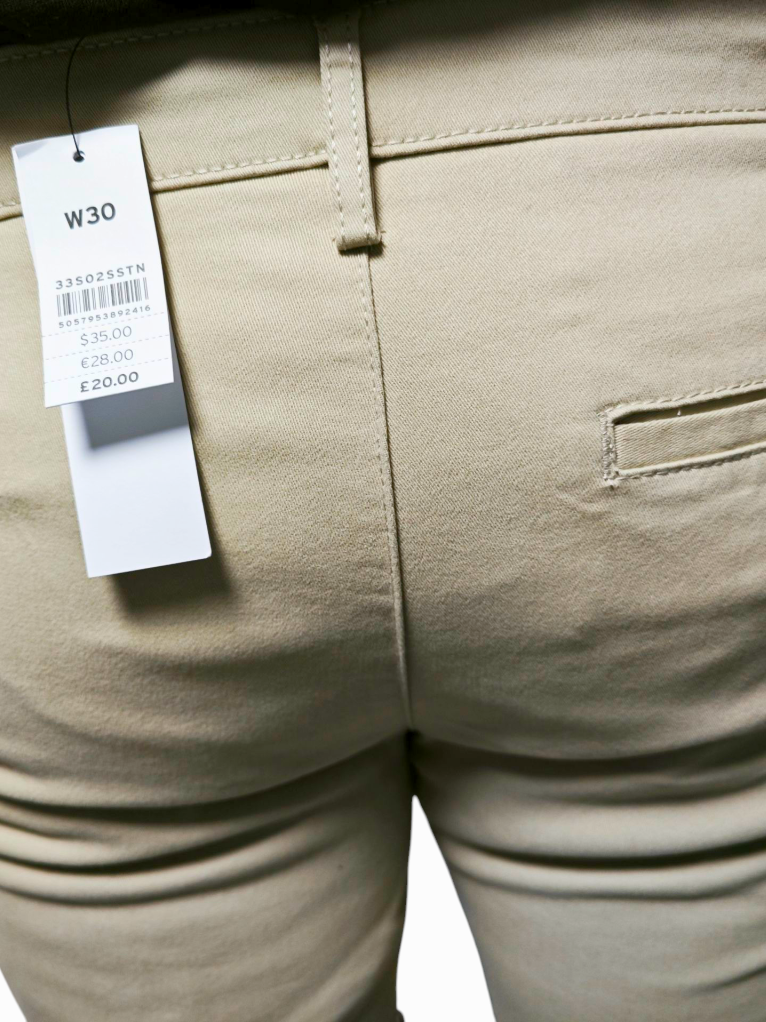 Shorts TOPMAN Beige Skinny Stretch Hombre W30 – Nuevos con Etiqueta
