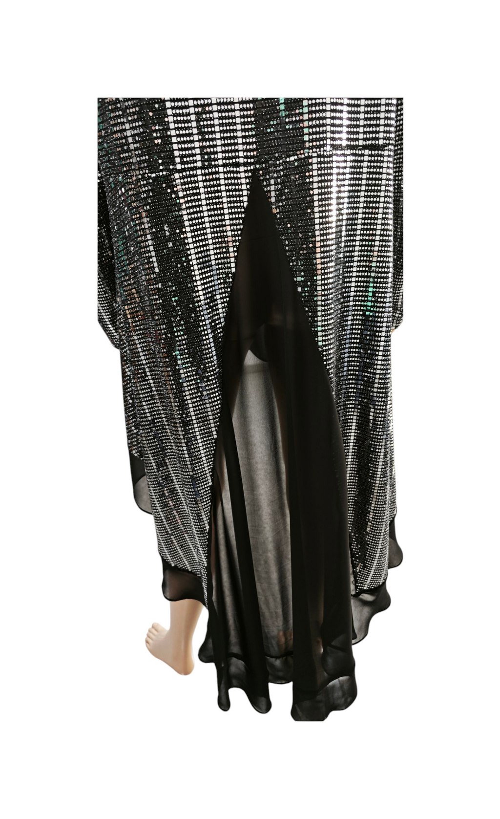 🖤🤍 Vestido largo asimétrico brillante – Mihailastyle (Hecho en Rumanía) 🤍🖤