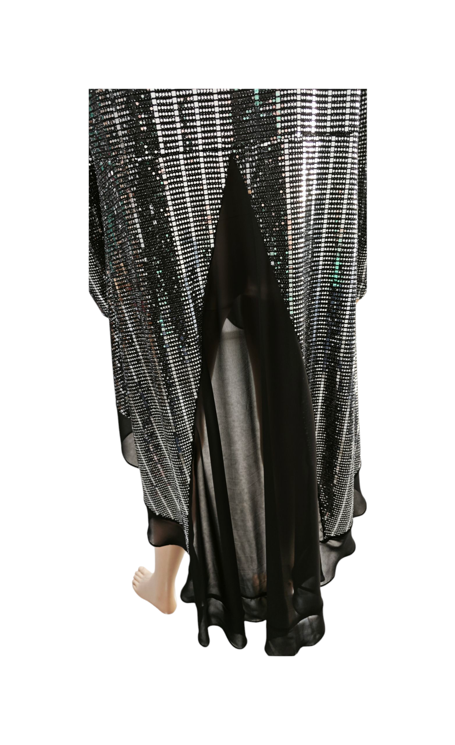 🖤🤍 Vestido largo asimétrico brillante – Mihailastyle (Hecho en Rumanía) 🤍🖤