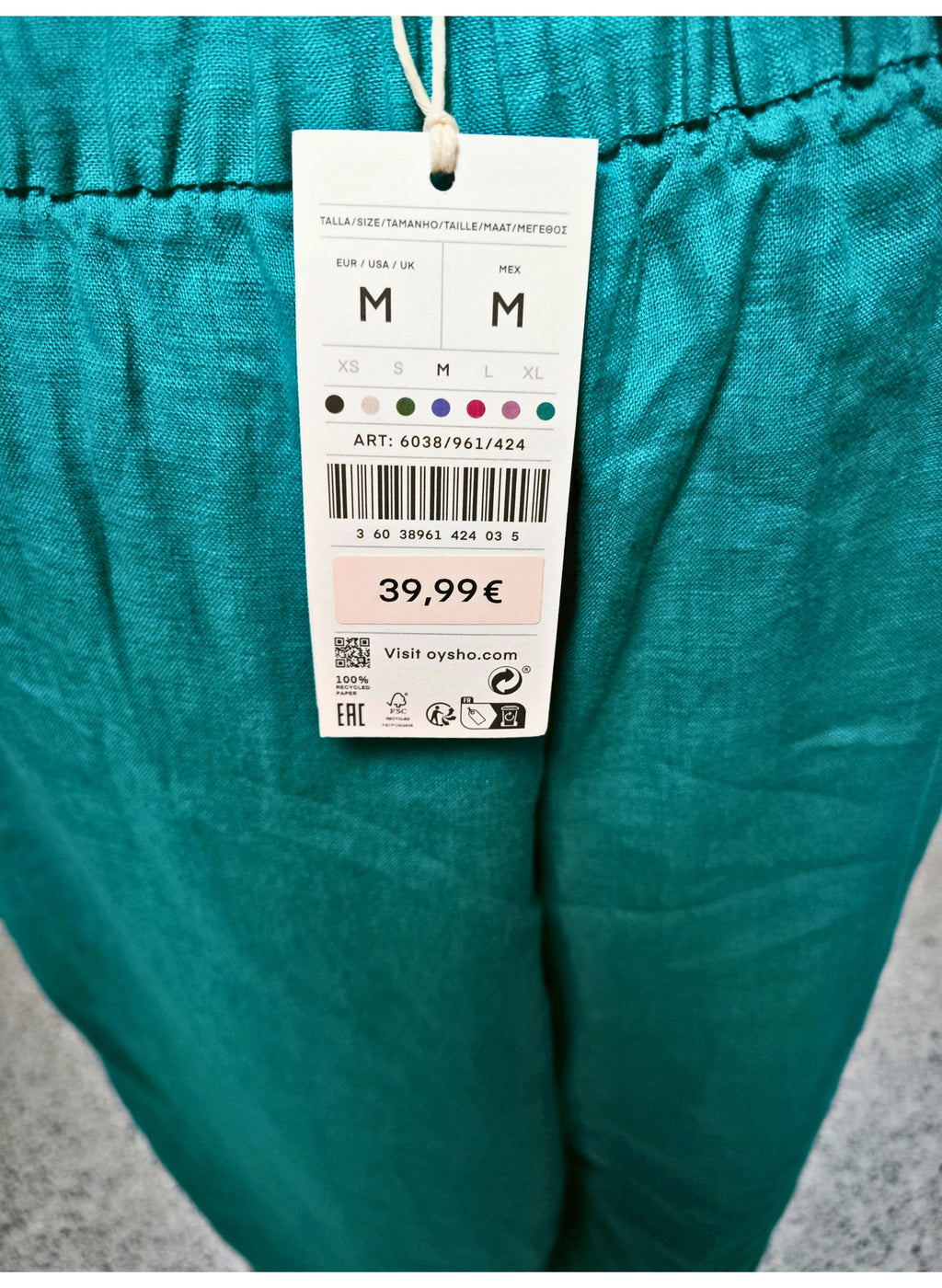 Pantalón Palazzo 100% Lino Oysho Turquesa | Nuevo con Etiqueta