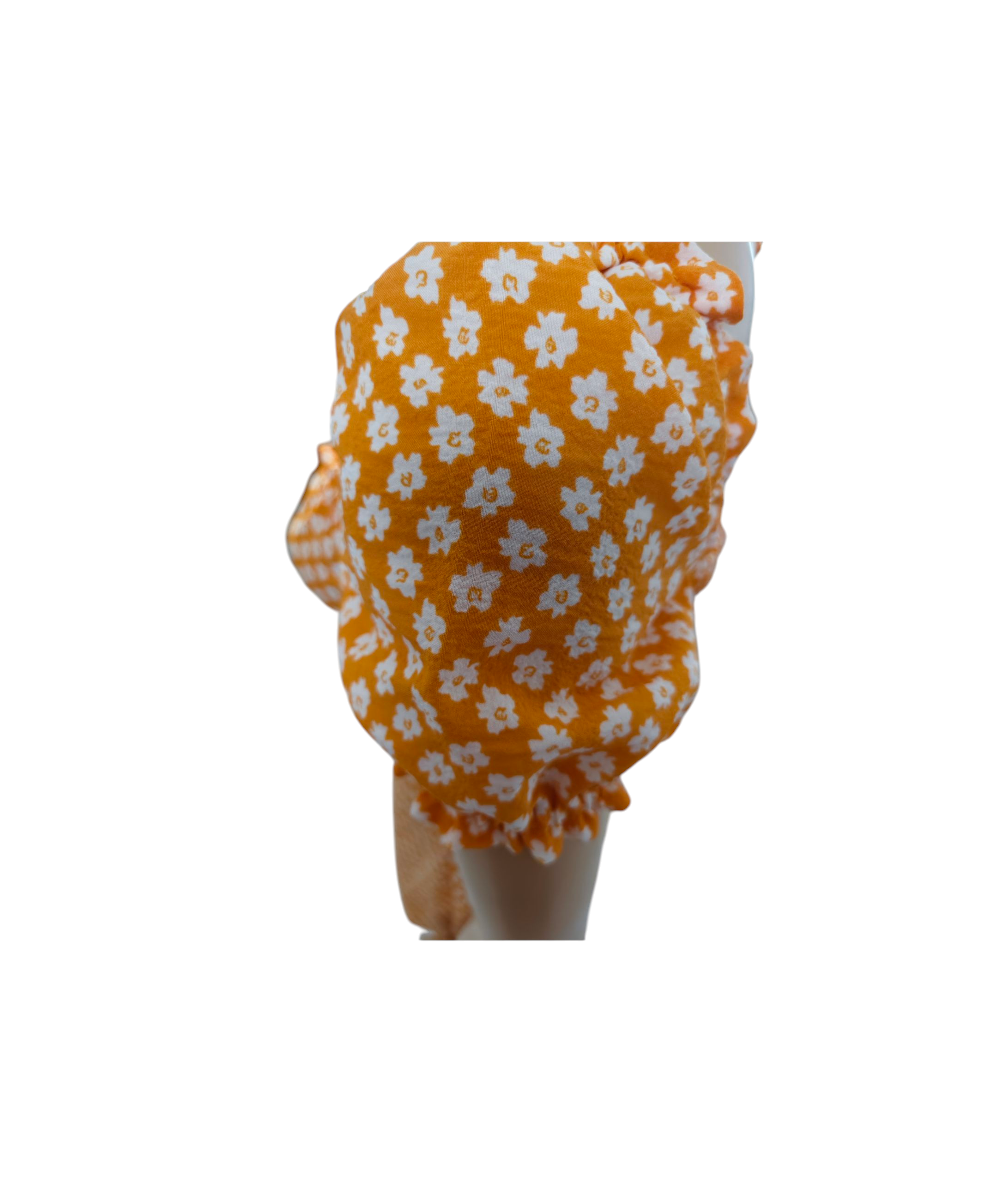 🍊 Vestido corto naranja flores manga abullonada – Talla 32 🌼