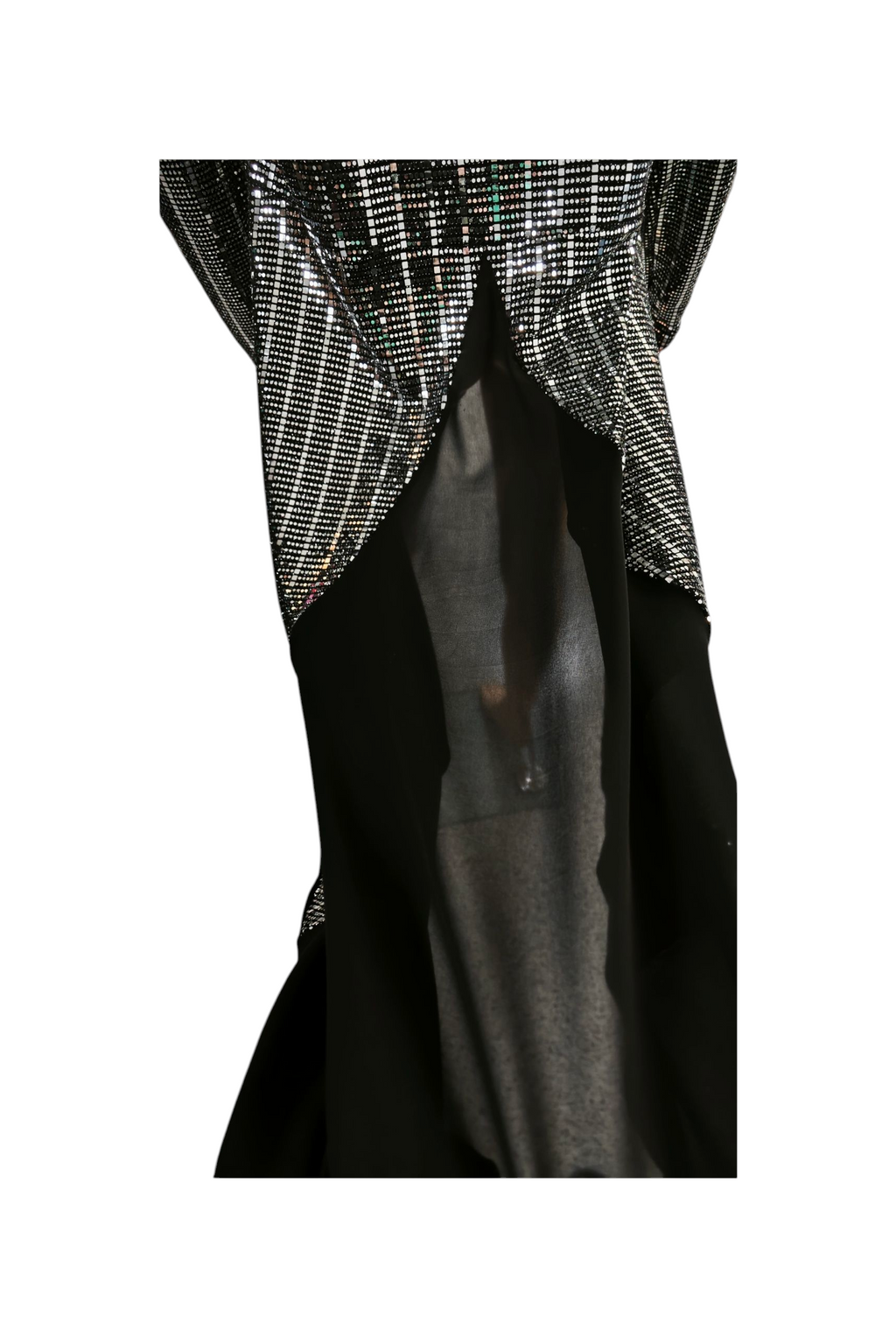 🖤🤍 Vestido largo asimétrico brillante – Mihailastyle (Hecho en Rumanía) 🤍🖤