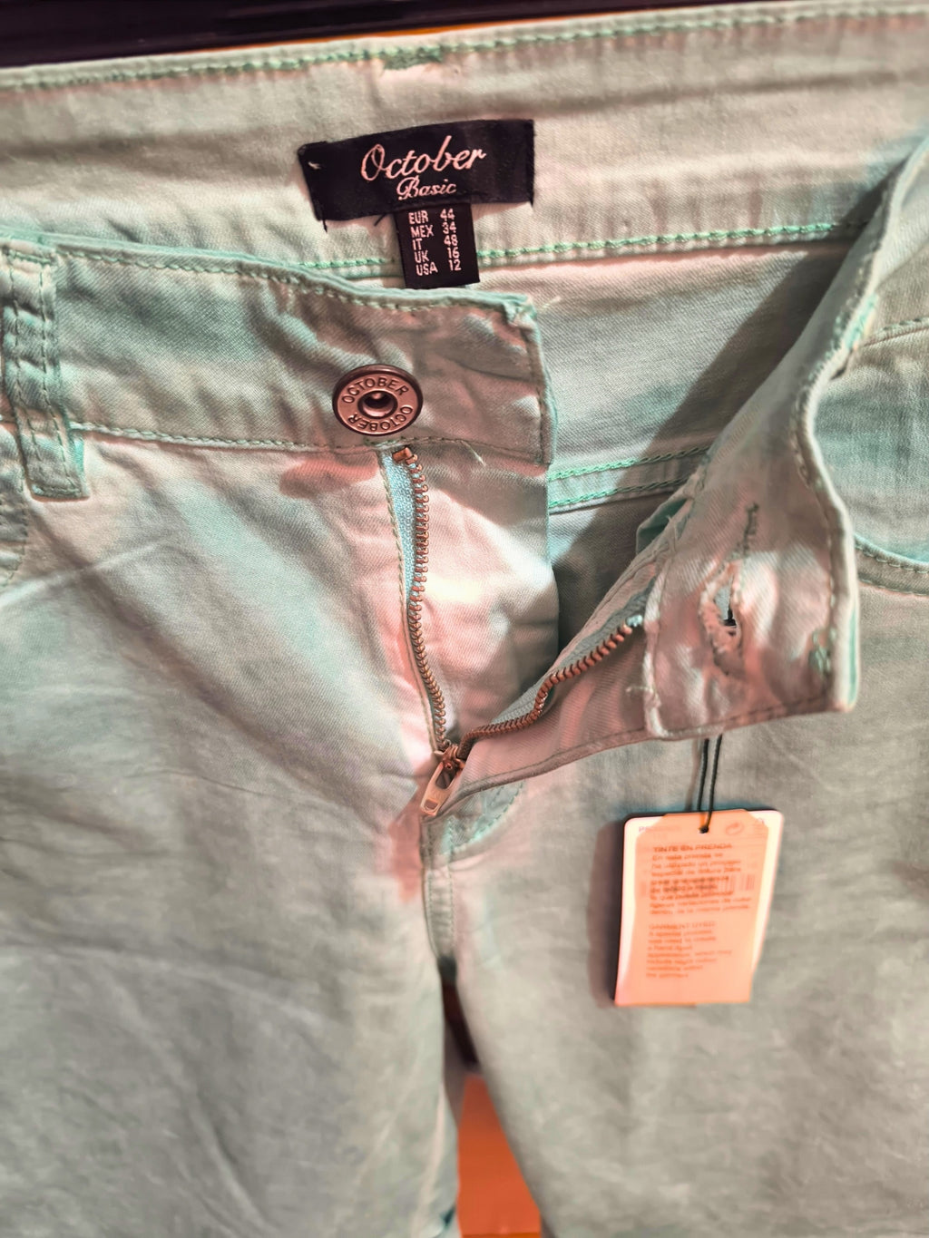 Bermuda vaquera October Basic verde agua efecto lavado | Talla 44