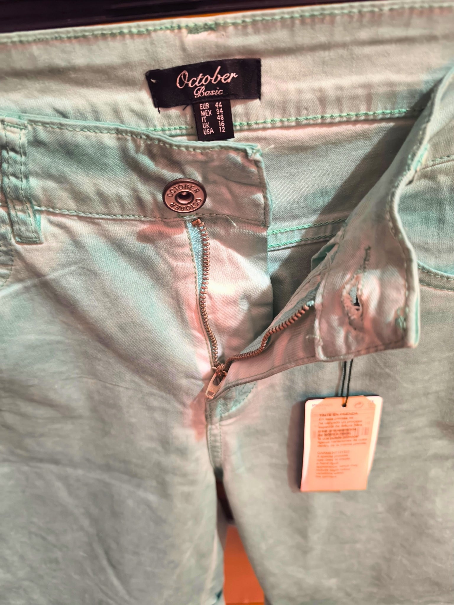 Bermuda vaquera October Basic verde agua efecto lavado | Talla 44