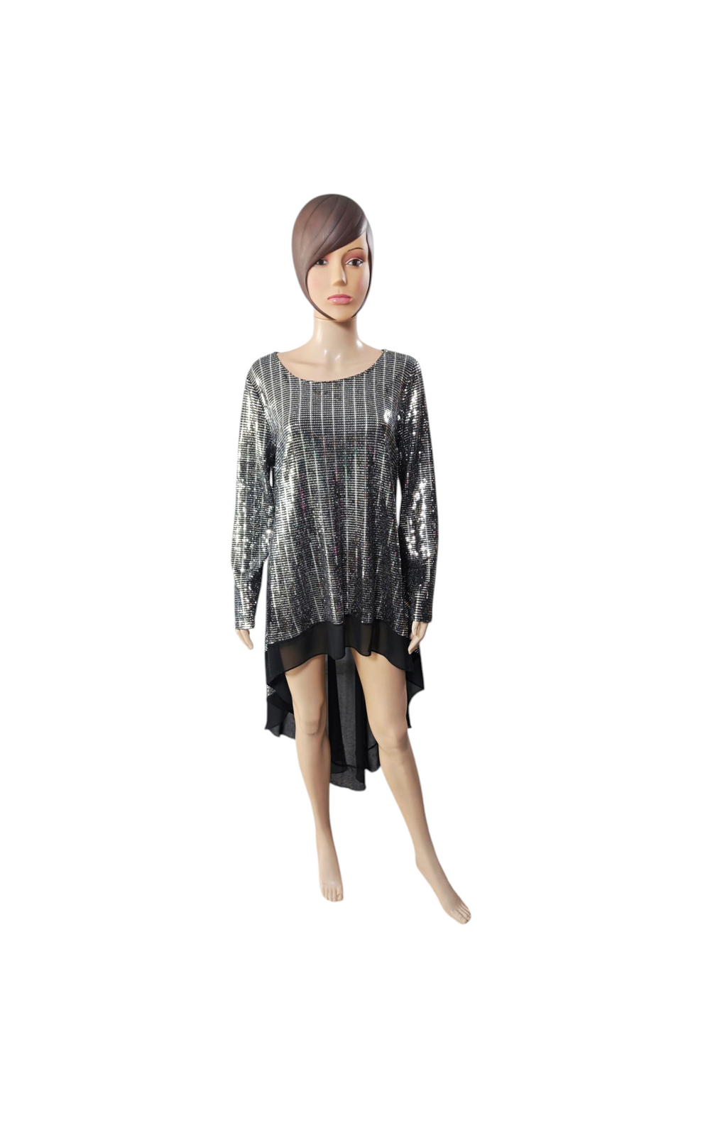 🖤🤍 Vestido largo asimétrico brillante – Mihailastyle (Hecho en Rumanía) 🤍🖤