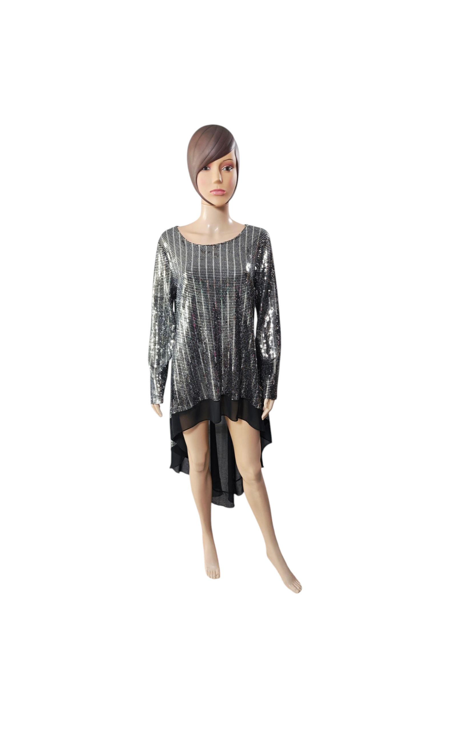 🖤🤍 Vestido largo asimétrico brillante – Mihailastyle (Hecho en Rumanía) 🤍🖤