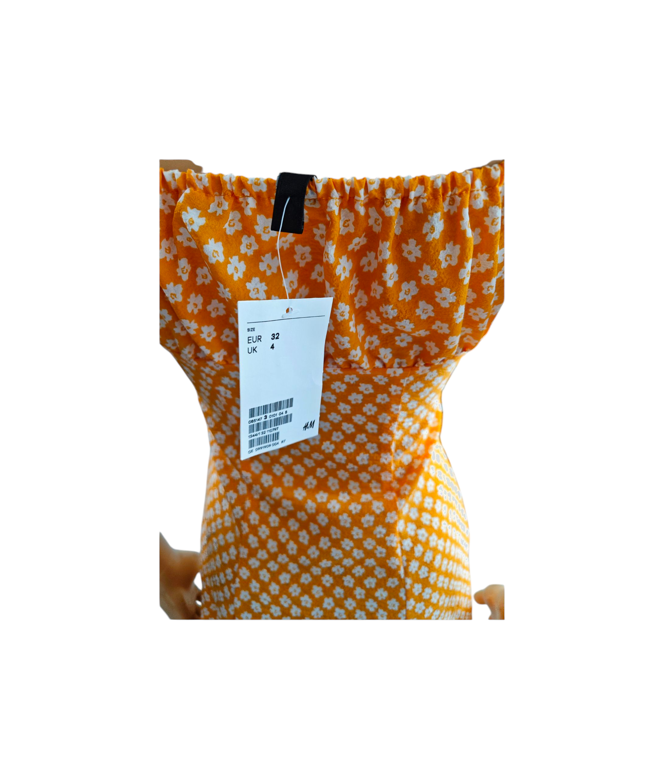 🍊 Vestido corto naranja flores manga abullonada – Talla 32 🌼