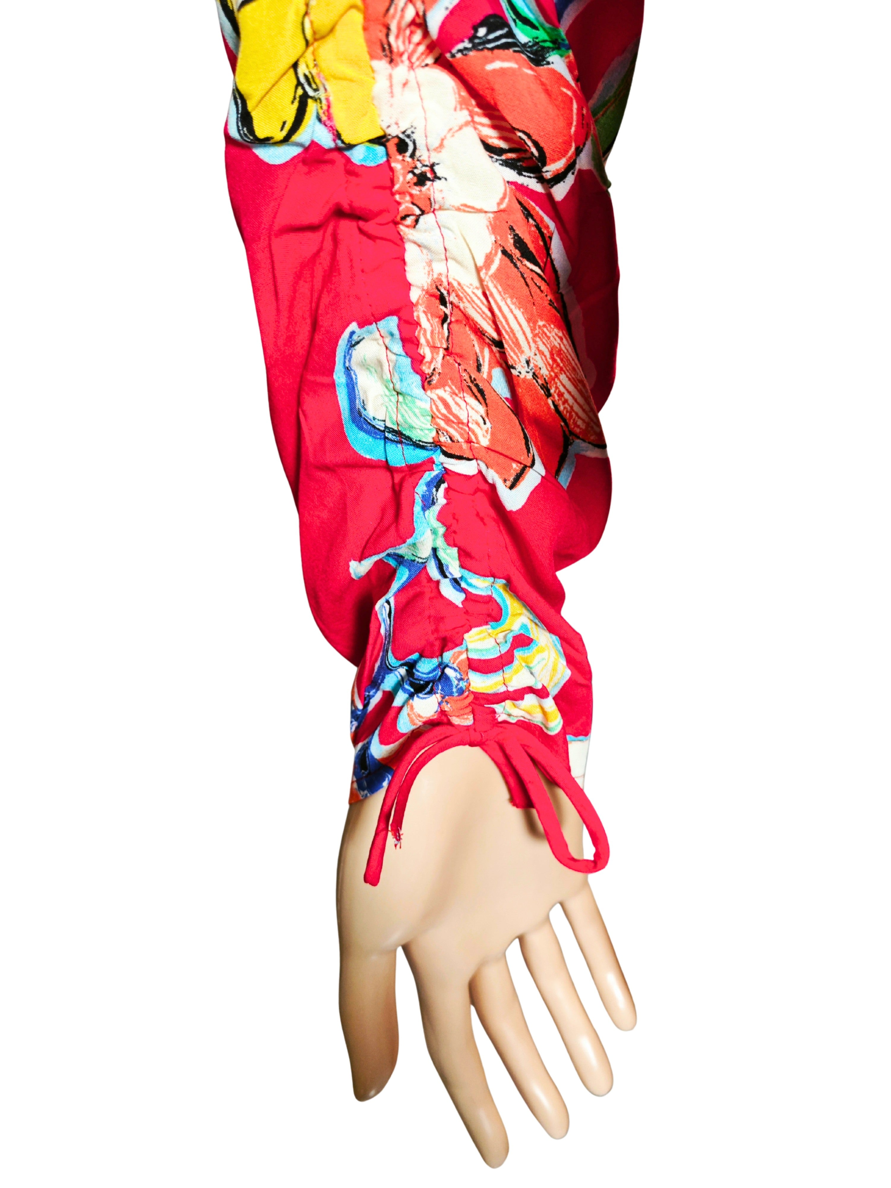 ❤️ Blusa roja floral DESIGUAL – mangas fruncidas con lazo