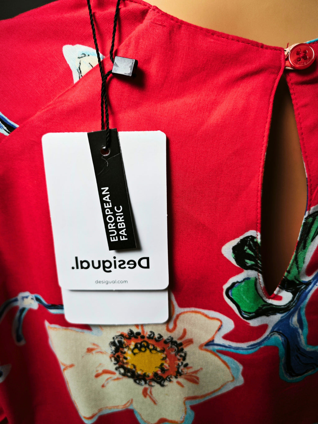 ❤️ Blusa roja floral DESIGUAL – mangas fruncidas con lazo