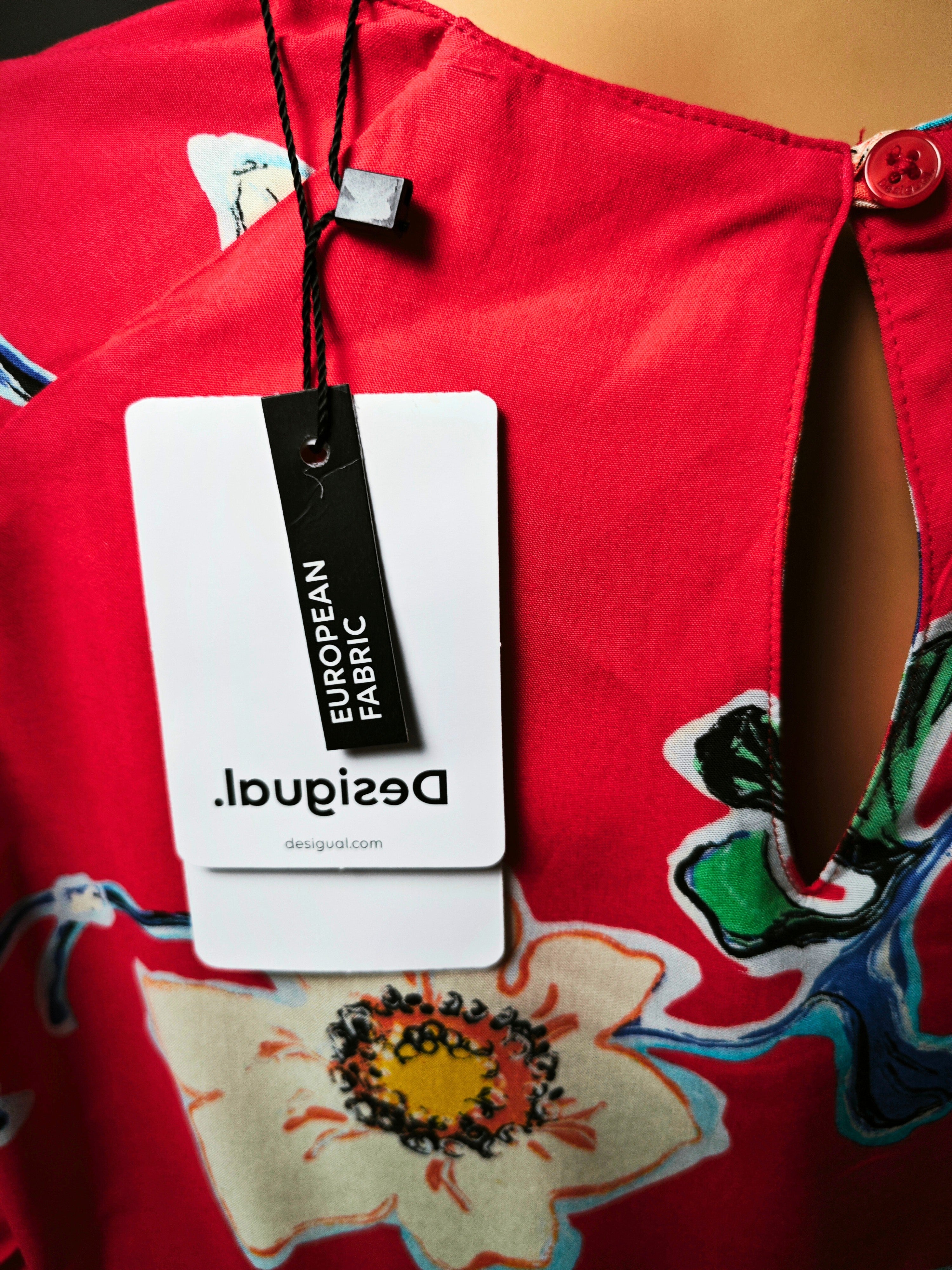 ❤️ Blusa roja floral DESIGUAL – mangas fruncidas con lazo