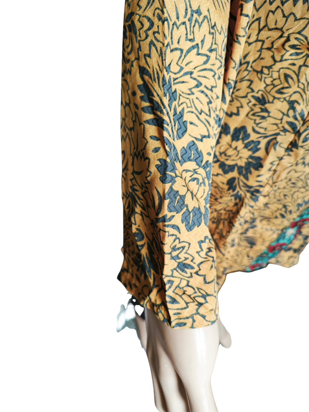 💛 Túnica boho floral ALLER SIMPLEMENT mostaza y azul fabricada de manera artesanal