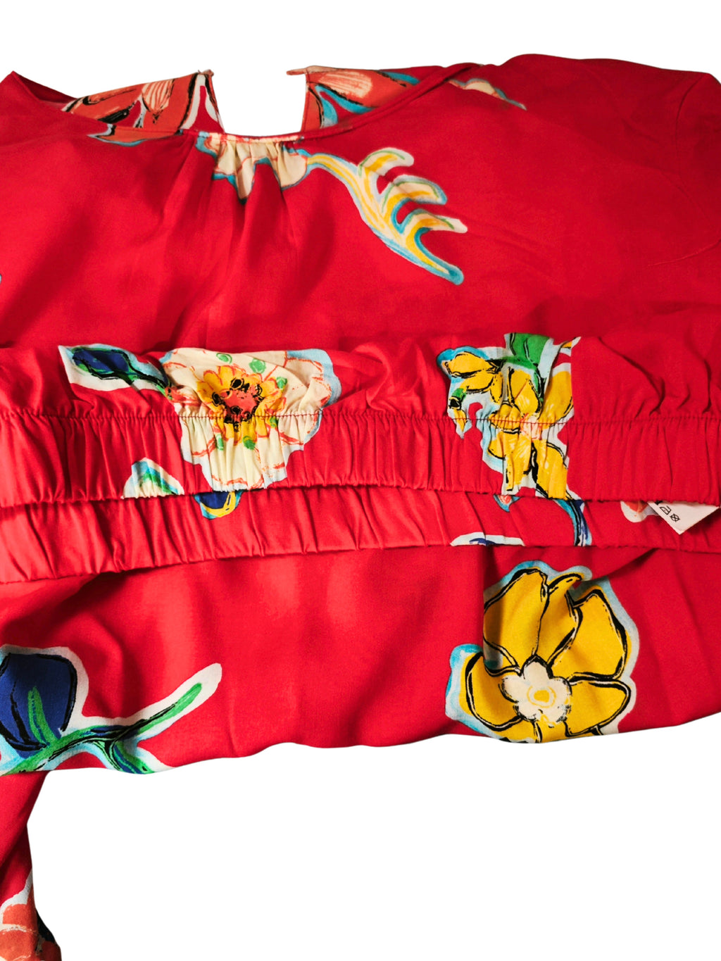 ❤️ Blusa roja floral DESIGUAL – mangas fruncidas con lazo
